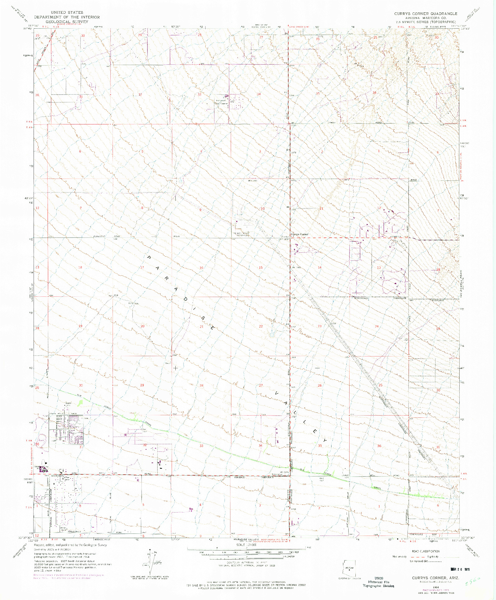 USGS 1:24000-SCALE QUADRANGLE FOR CURRYS CORNER, AZ 1964