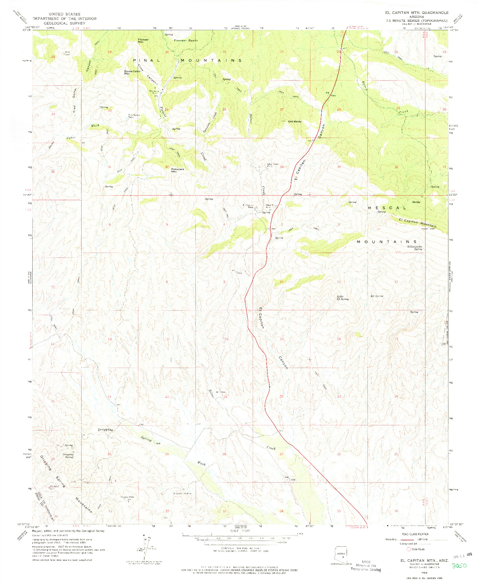 USGS 1:24000-SCALE QUADRANGLE FOR EL CAPITAN MTN, AZ 1964