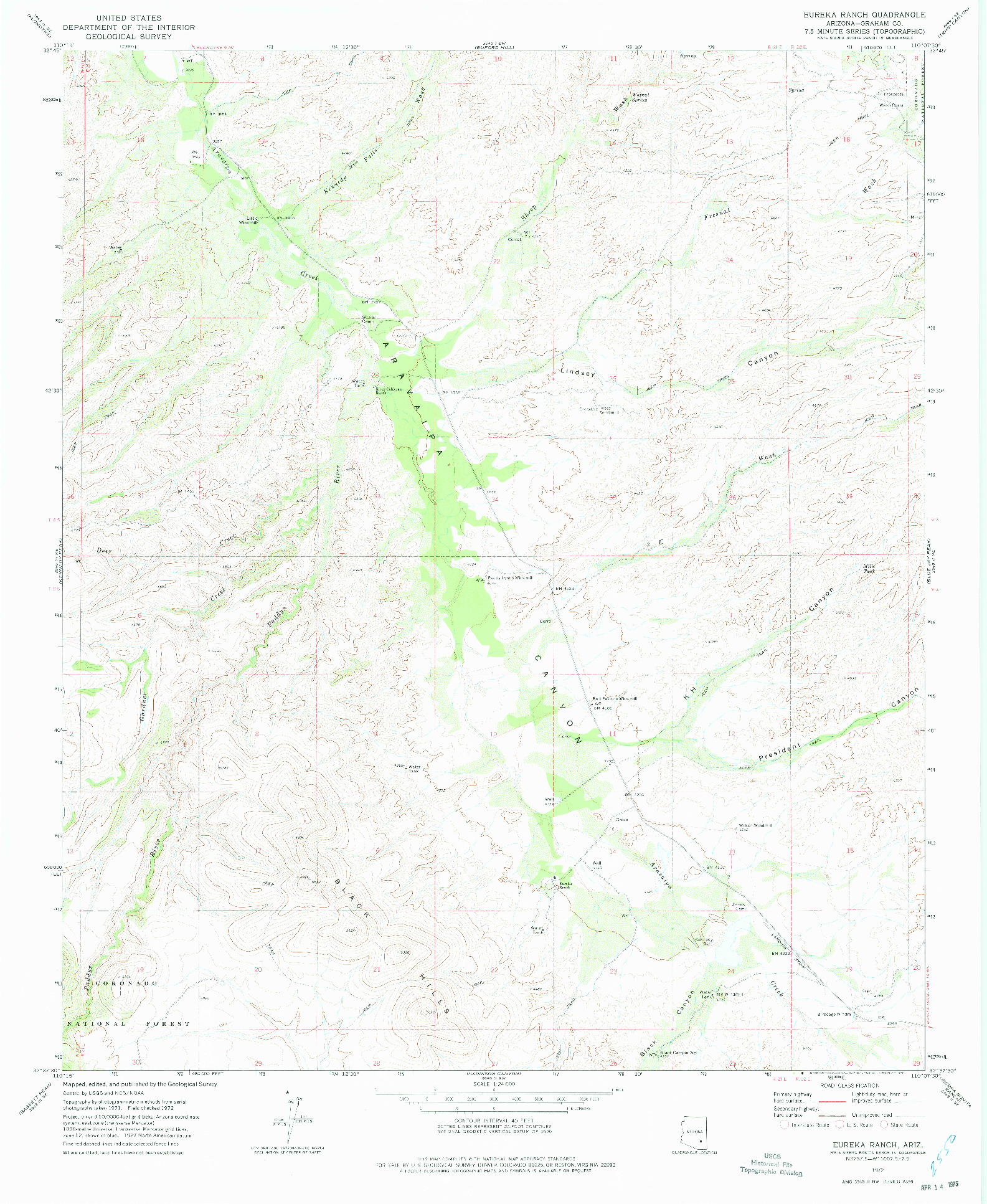 USGS 1:24000-SCALE QUADRANGLE FOR EUREKA RANCH, AZ 1972