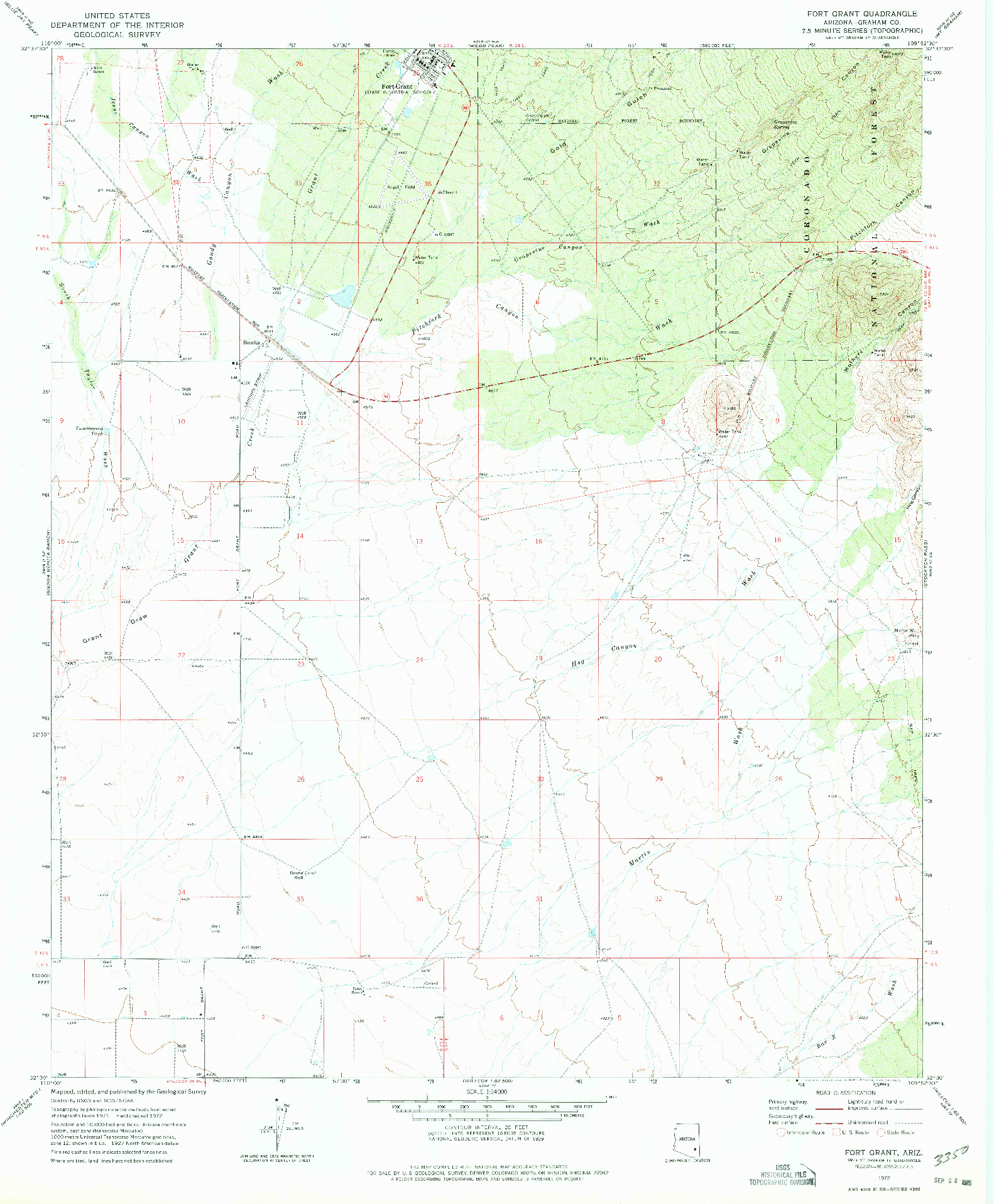 USGS 1:24000-SCALE QUADRANGLE FOR FORT GRANT, AZ 1972