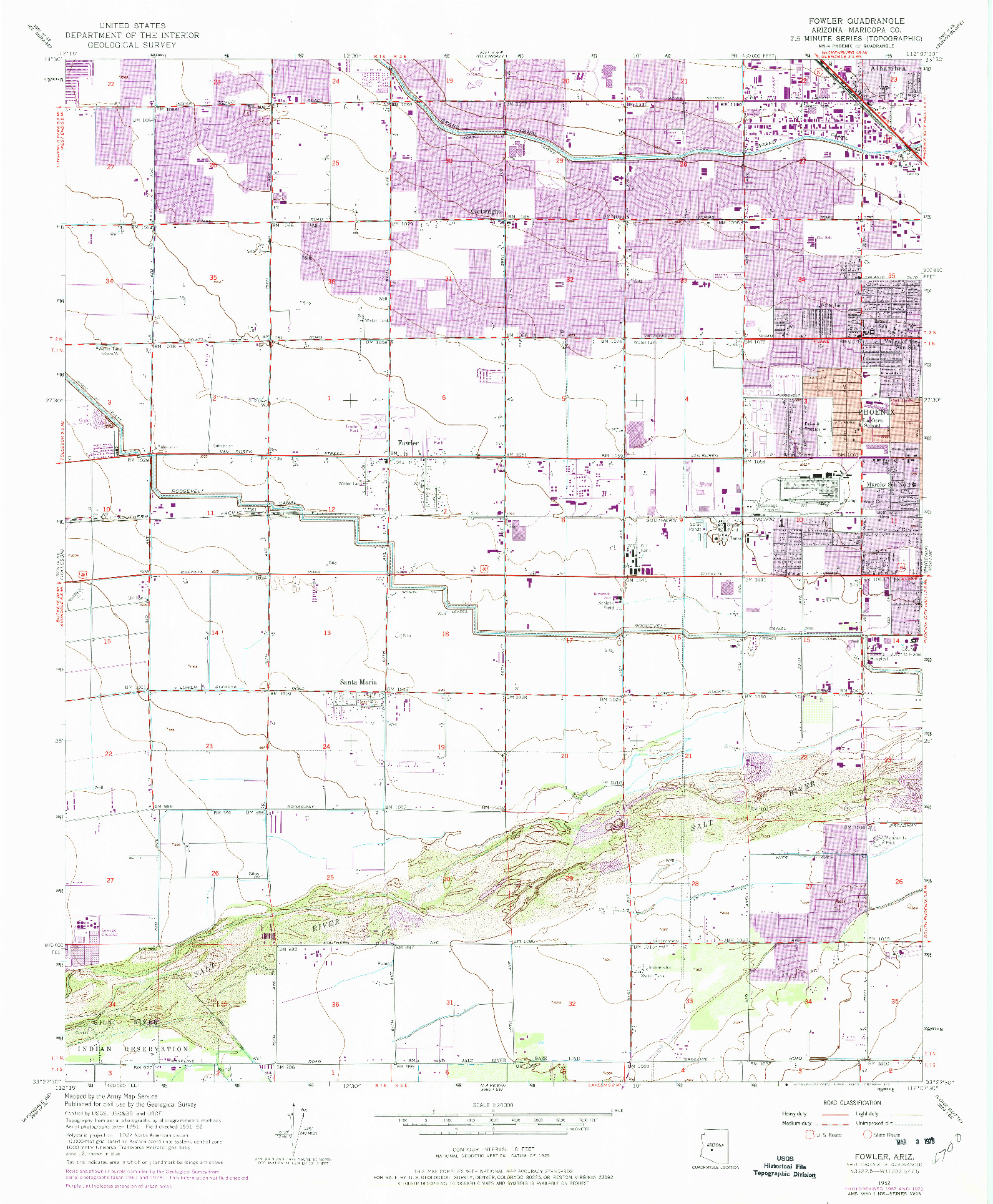 USGS 1:24000-SCALE QUADRANGLE FOR FOWLER, AZ 1952