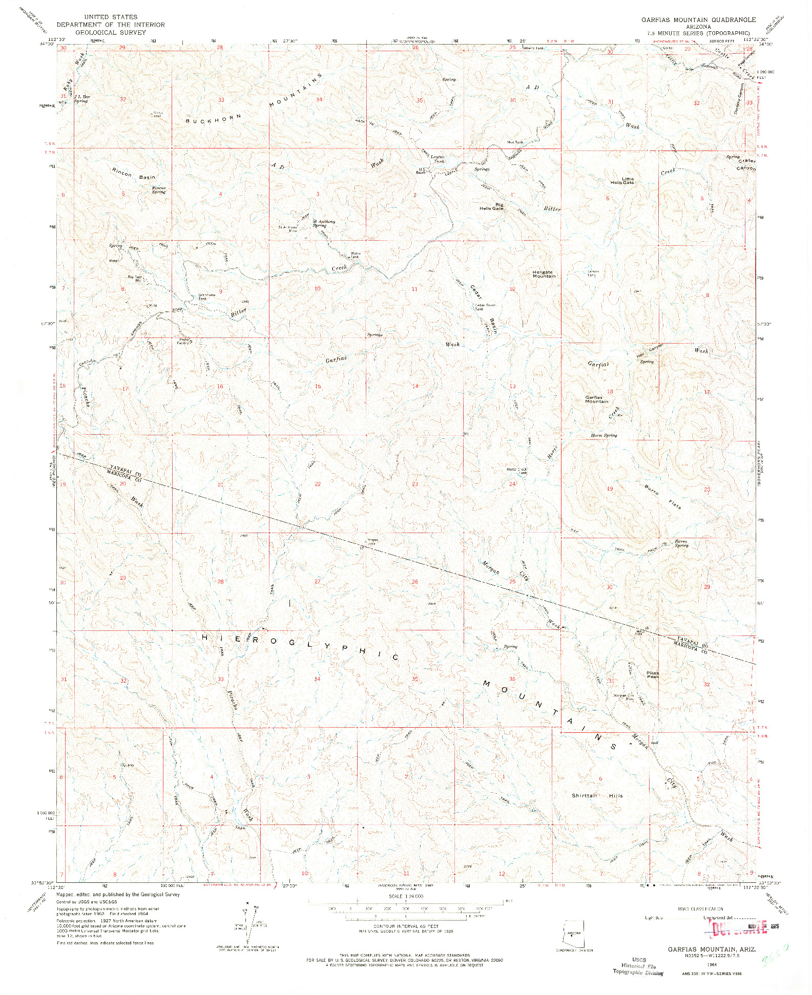 USGS 1:24000-SCALE QUADRANGLE FOR GARFIAS MOUNTAIN, AZ 1964