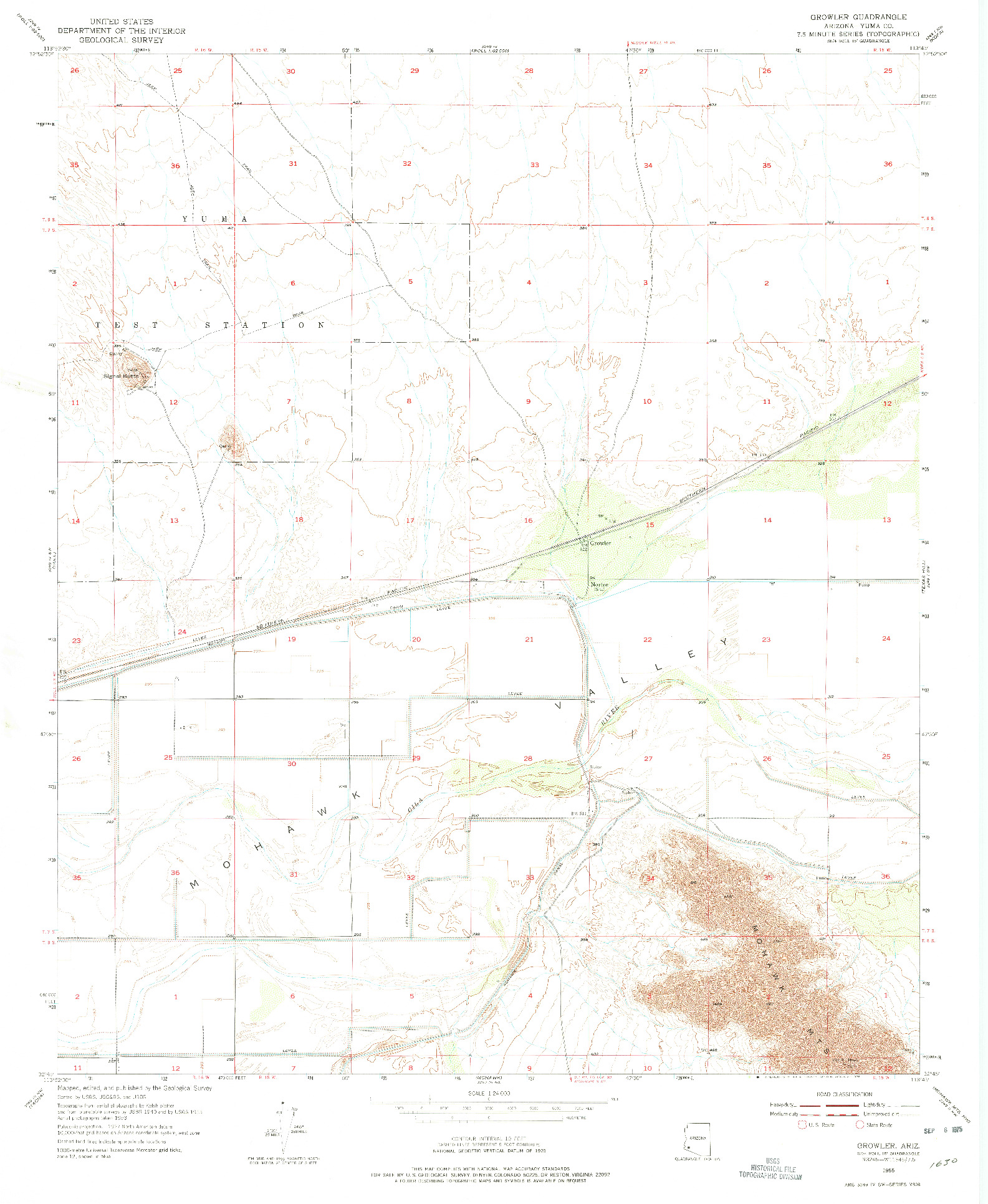 USGS 1:24000-SCALE QUADRANGLE FOR GROWLER, AZ 1955