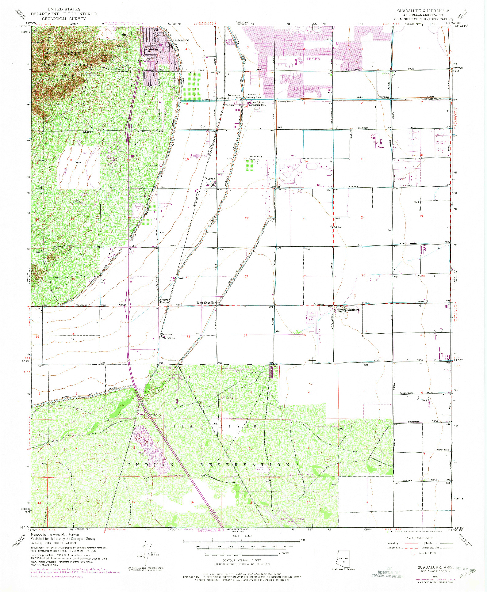 USGS 1:24000-SCALE QUADRANGLE FOR GUADALUPE, AZ 1952