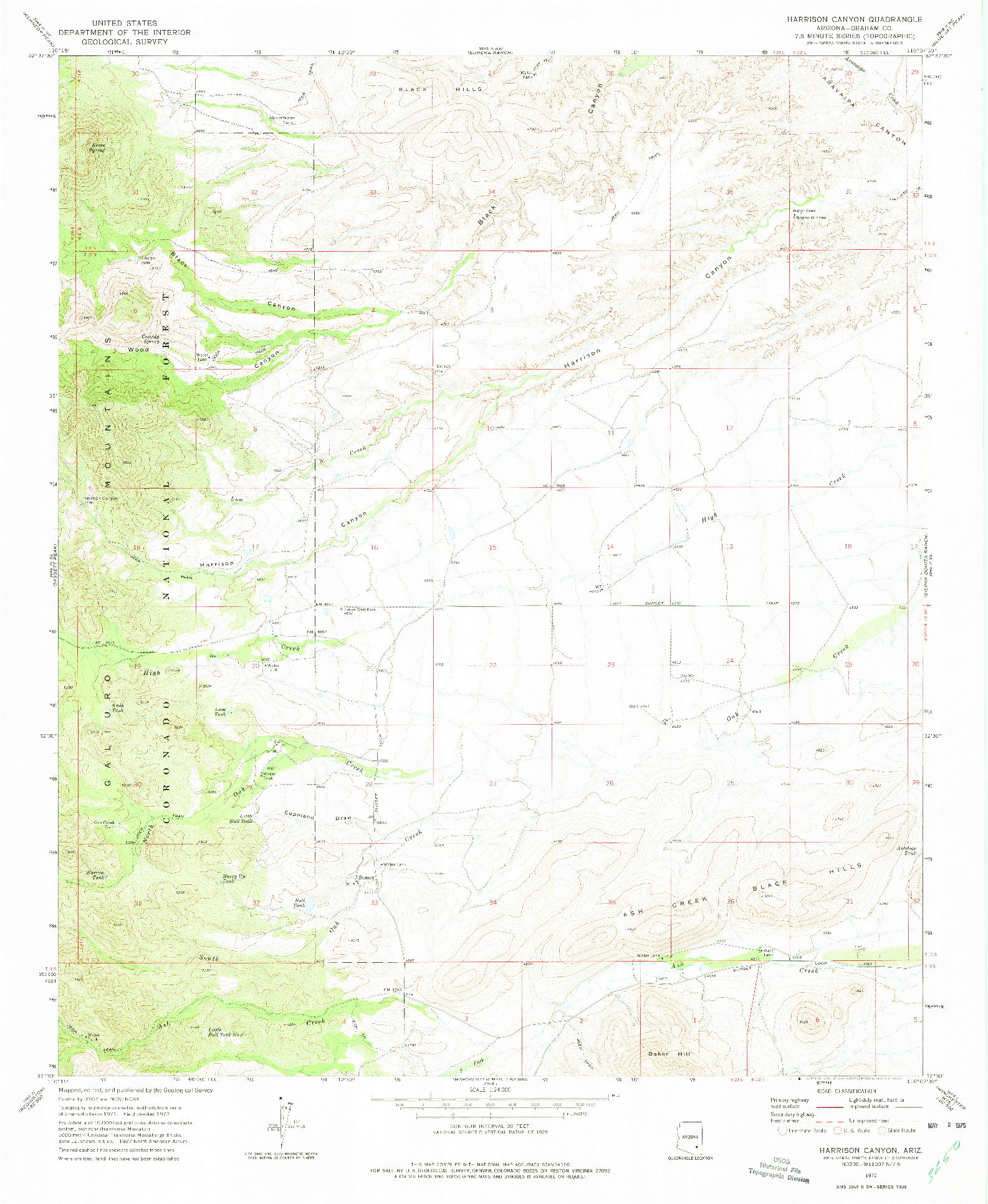 USGS 1:24000-SCALE QUADRANGLE FOR HARRISON CANYON, AZ 1972