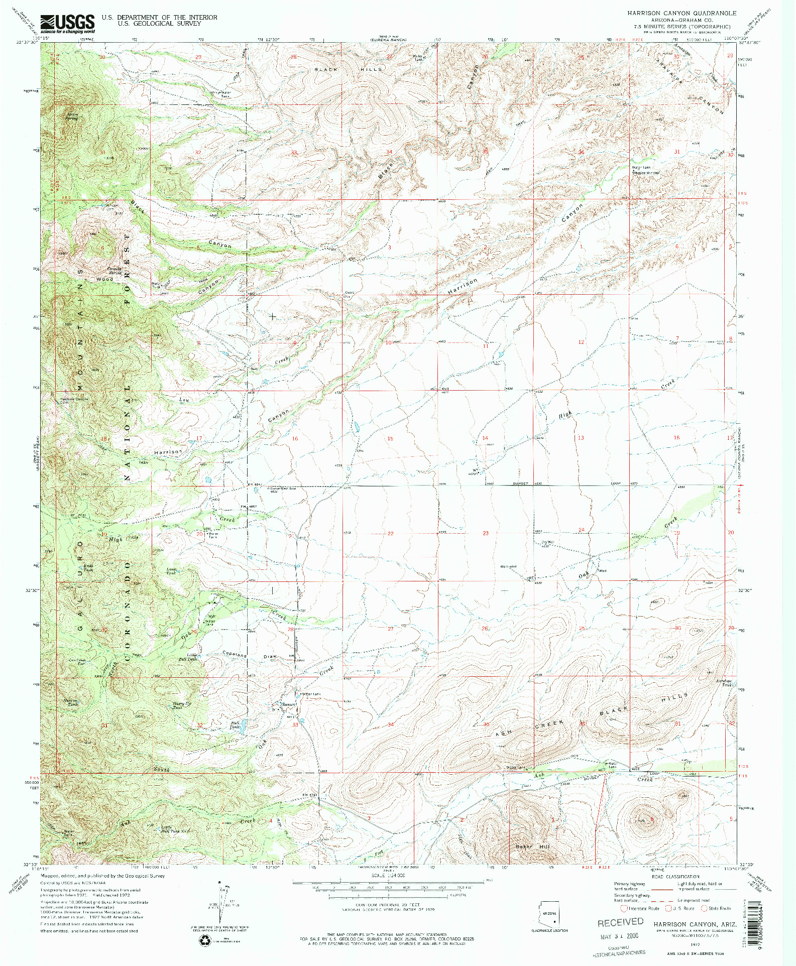 USGS 1:24000-SCALE QUADRANGLE FOR HARRISON CANYON, AZ 1972