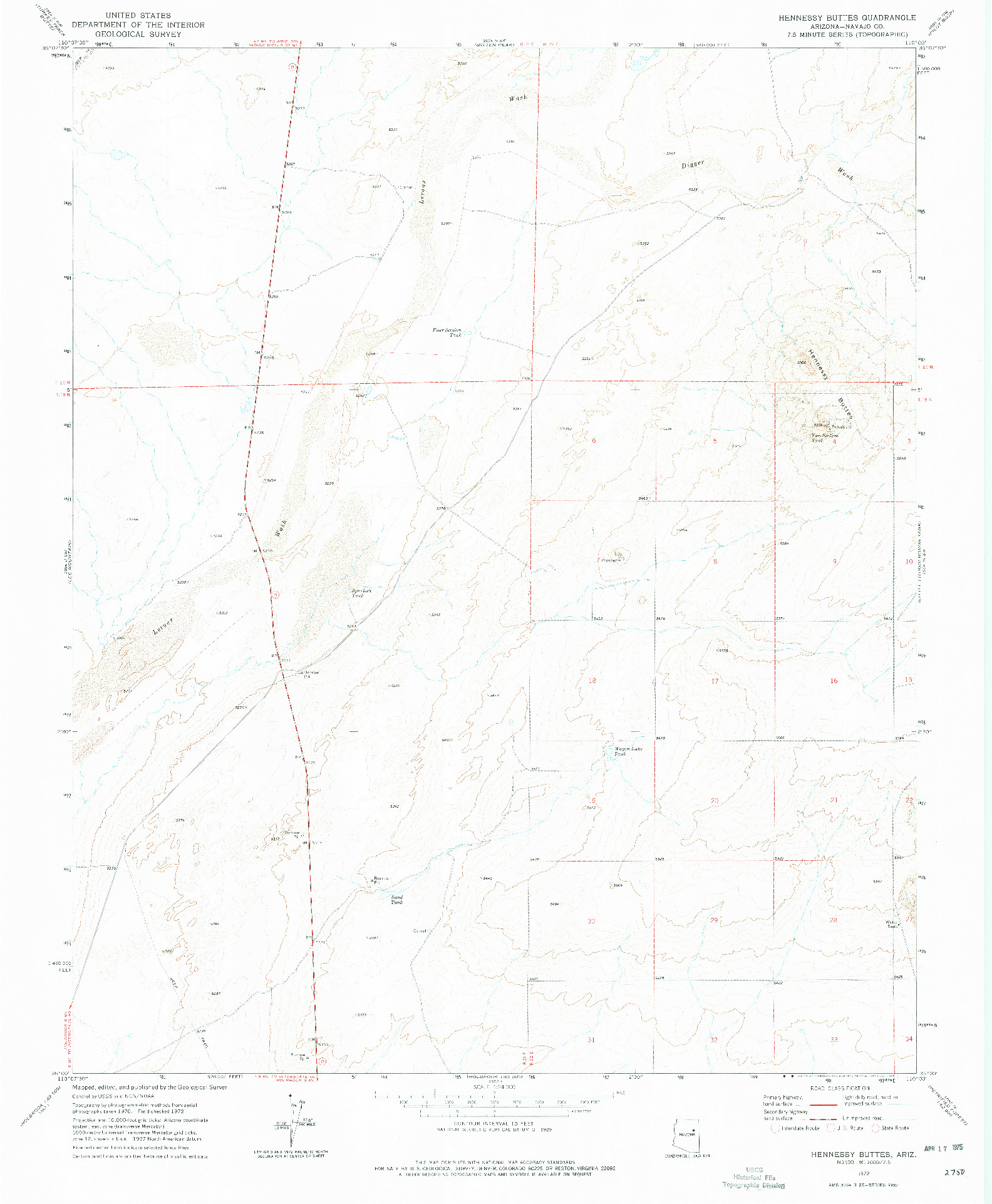 USGS 1:24000-SCALE QUADRANGLE FOR HENNESSY BUTTES, AZ 1972