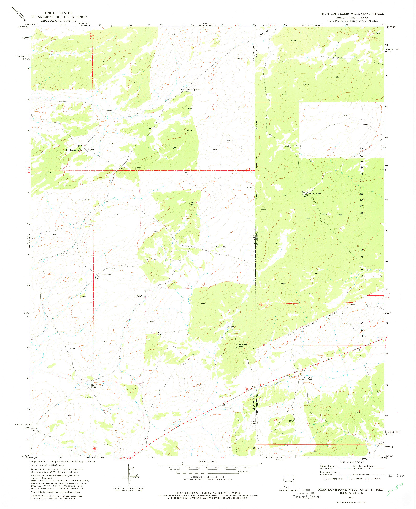 USGS 1:24000-SCALE QUADRANGLE FOR HIGH LONESOME WELL, AZ 1971
