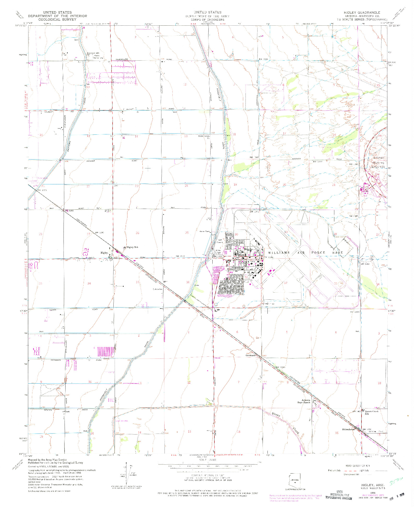 USGS 1:24000-SCALE QUADRANGLE FOR HIGLEY, AZ 1956