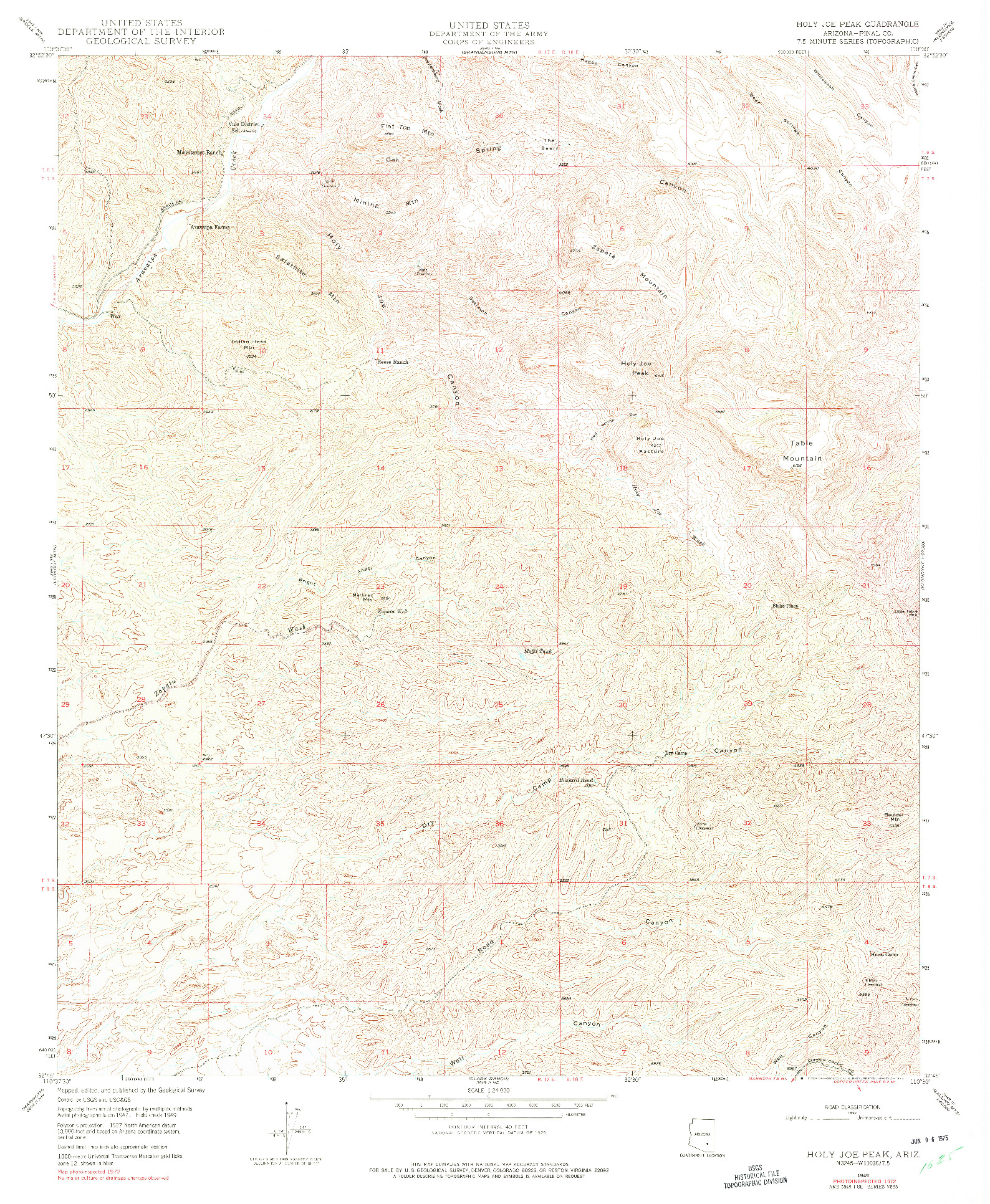 USGS 1:24000-SCALE QUADRANGLE FOR HOLY JOE PEAK, AZ 1949