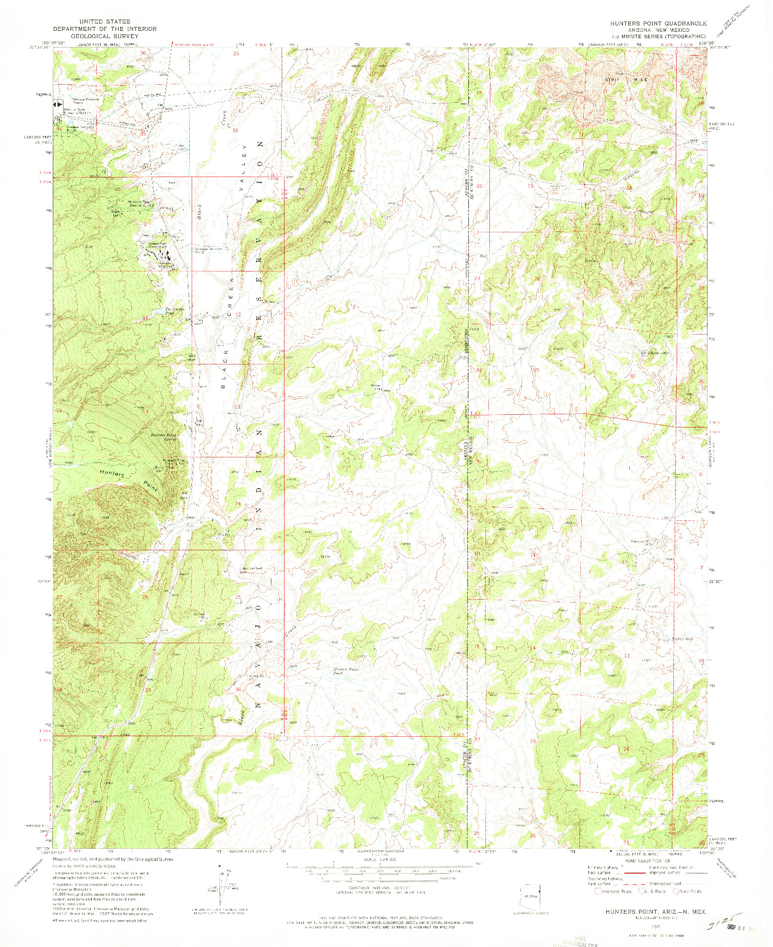 USGS 1:24000-SCALE QUADRANGLE FOR HUNTERS POINT, AZ 1971