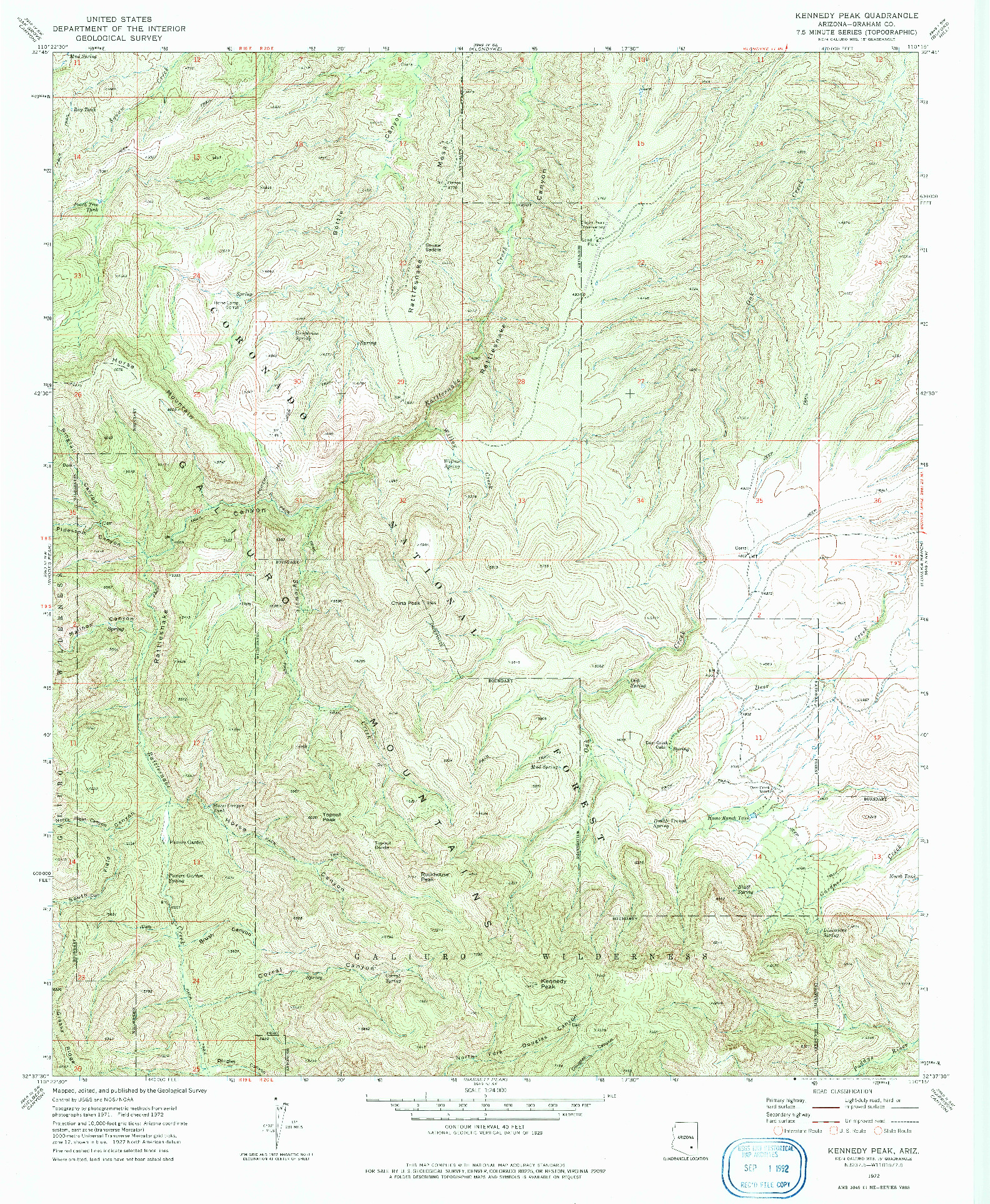 USGS 1:24000-SCALE QUADRANGLE FOR KENNEDY PEAK, AZ 1972