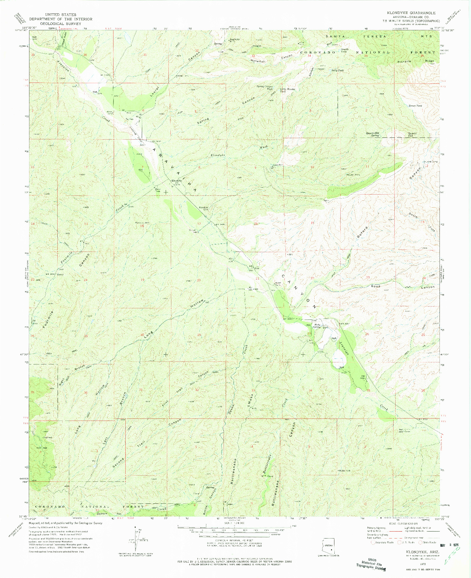 USGS 1:24000-SCALE QUADRANGLE FOR KLONDYKE, AZ 1972