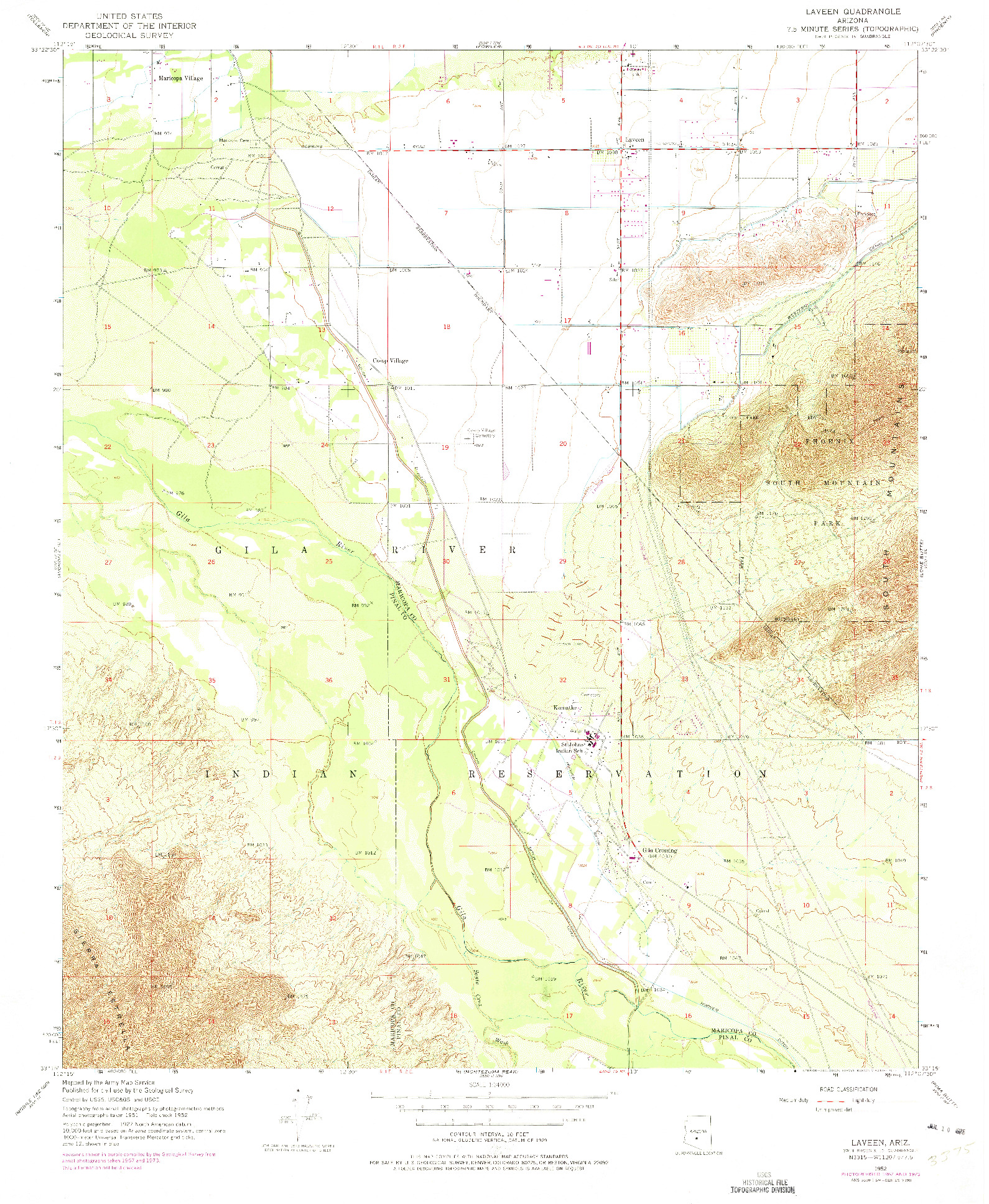 USGS 1:24000-SCALE QUADRANGLE FOR LAVEEN, AZ 1952