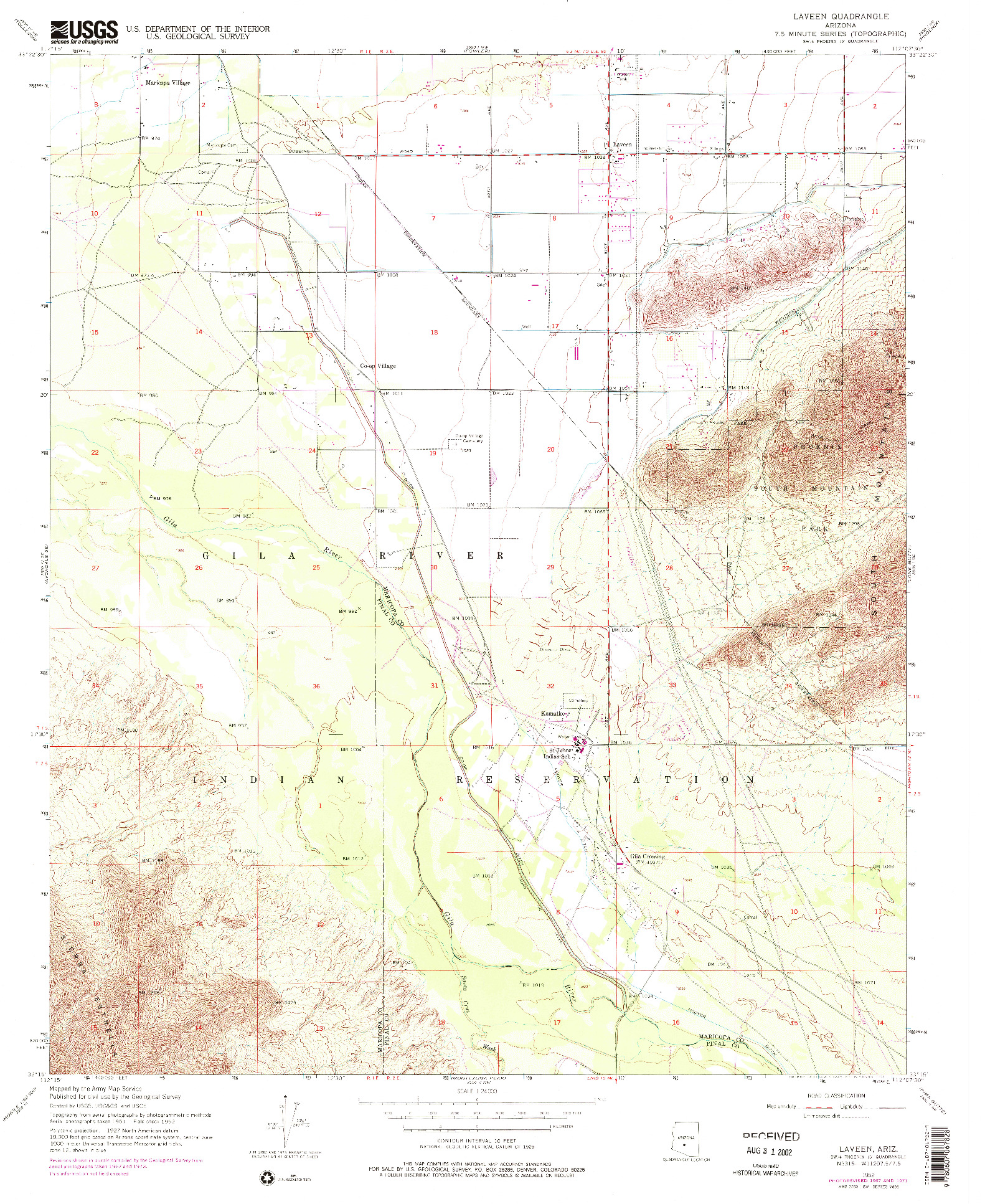 USGS 1:24000-SCALE QUADRANGLE FOR LAVEEN, AZ 1952