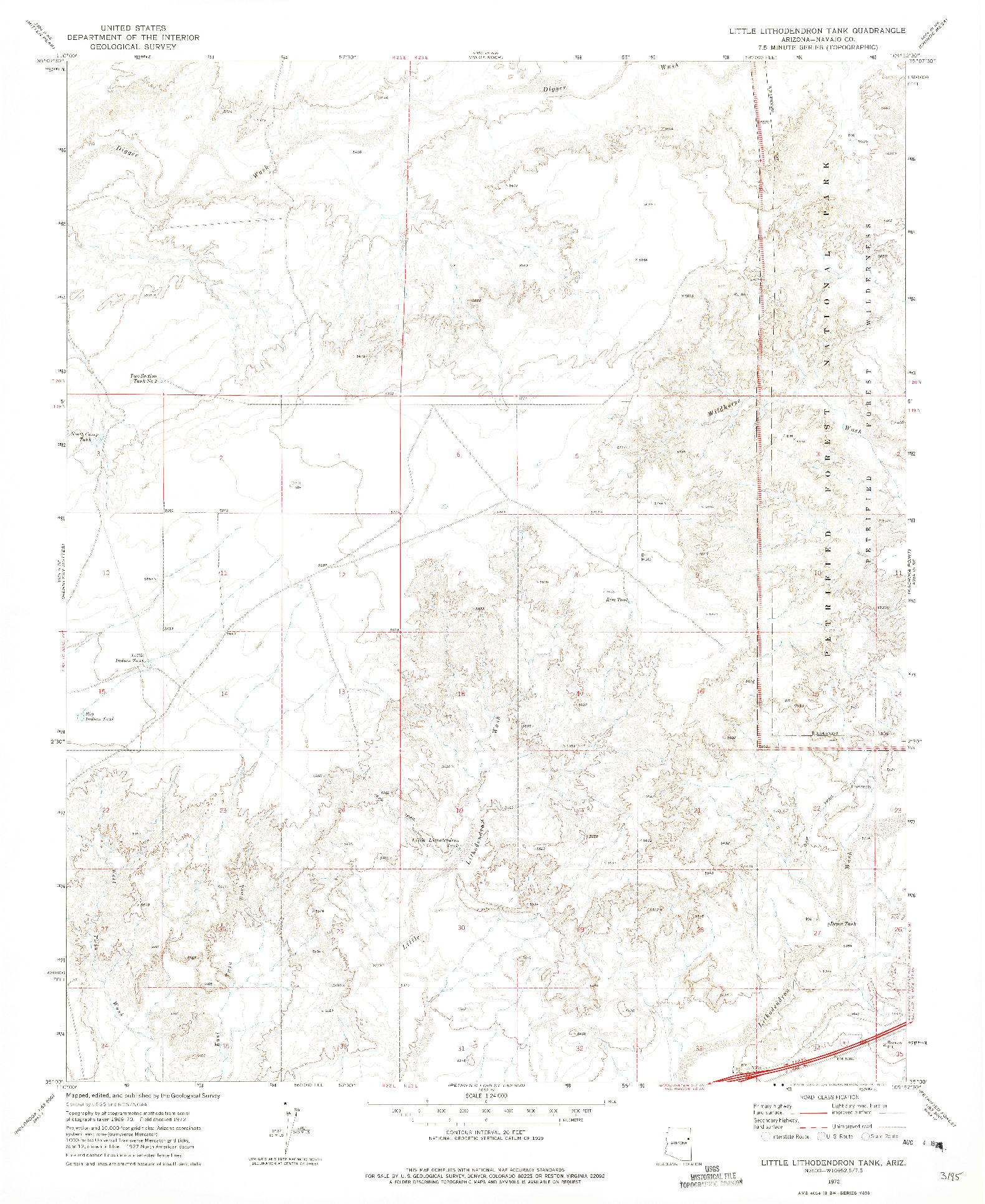 USGS 1:24000-SCALE QUADRANGLE FOR LITTLE LITHODENDRON TANK, AZ 1972