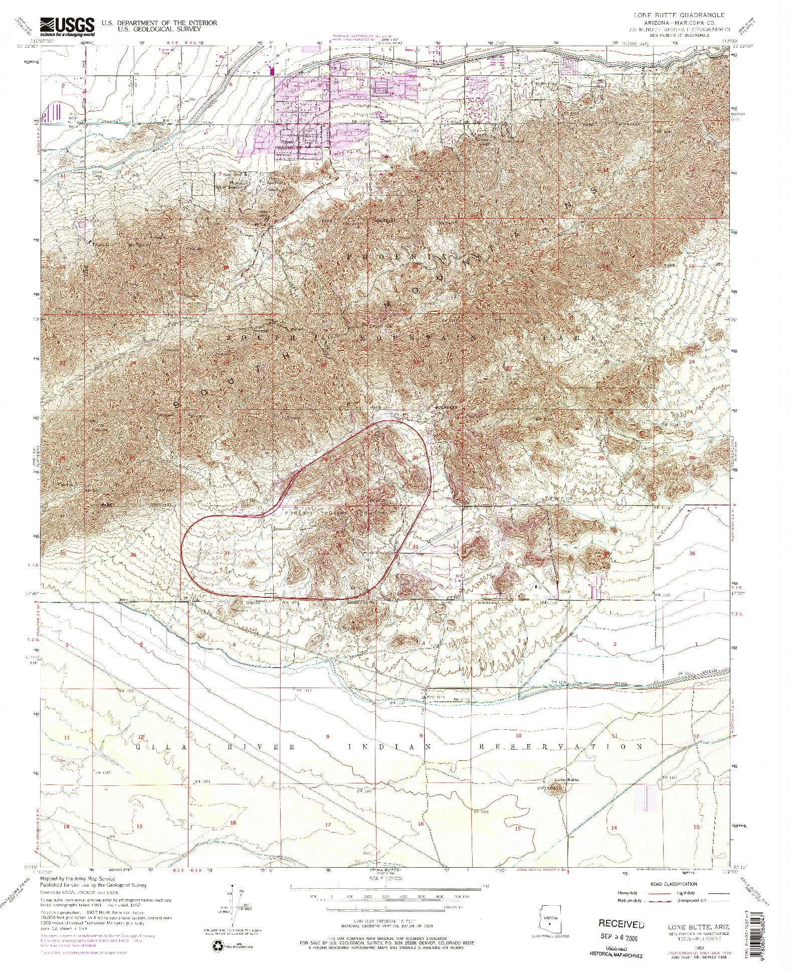 USGS 1:24000-SCALE QUADRANGLE FOR LONE BUTTE, AZ 1952