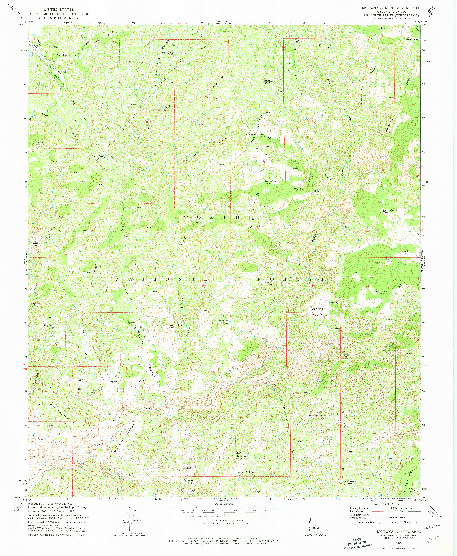 USGS 1:24000-SCALE QUADRANGLE FOR MCDONALD MTN, AZ 1973