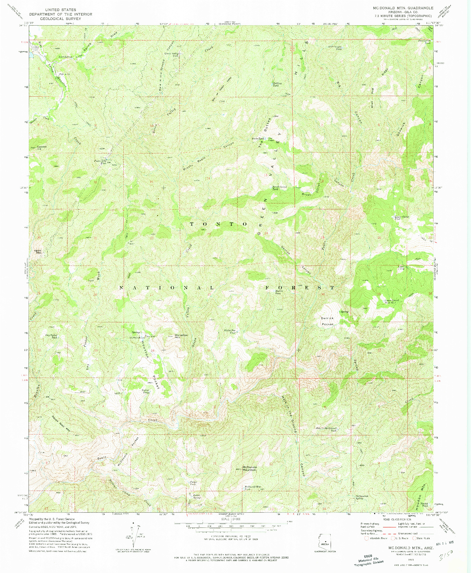 USGS 1:24000-SCALE QUADRANGLE FOR MCDONALD MTN, AZ 1973