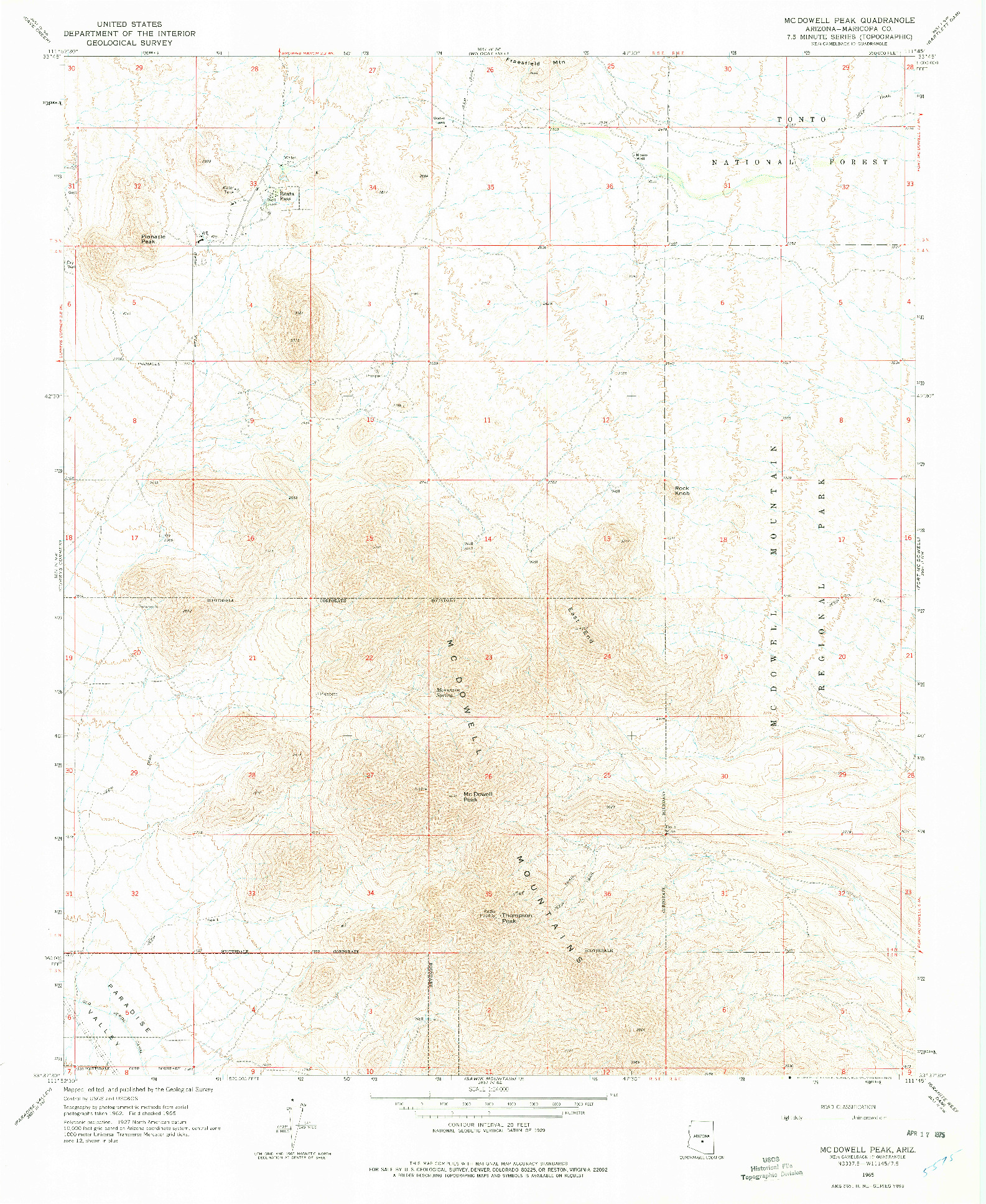 USGS 1:24000-SCALE QUADRANGLE FOR MCDOWELL PEAK, AZ 1965