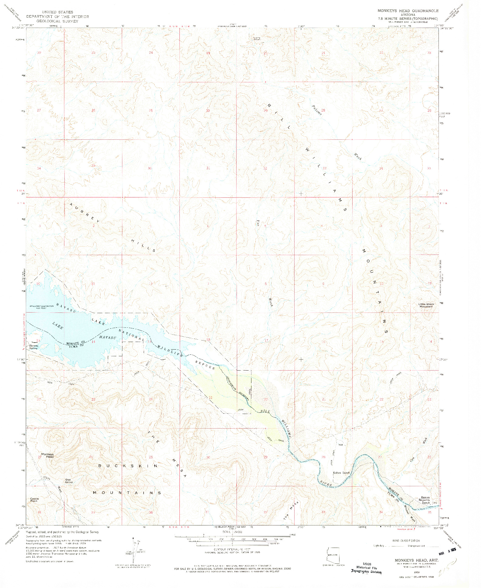 USGS 1:24000-SCALE QUADRANGLE FOR MONKEYS HEAD, AZ 1959