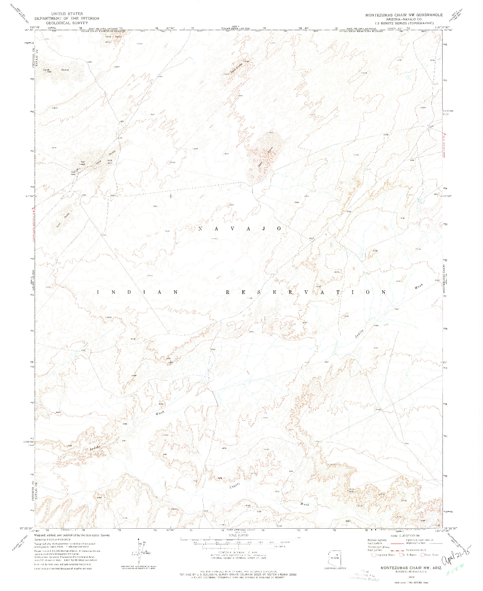 USGS 1:24000-SCALE QUADRANGLE FOR MONTEZUMAS CHAIR NW, AZ 1972