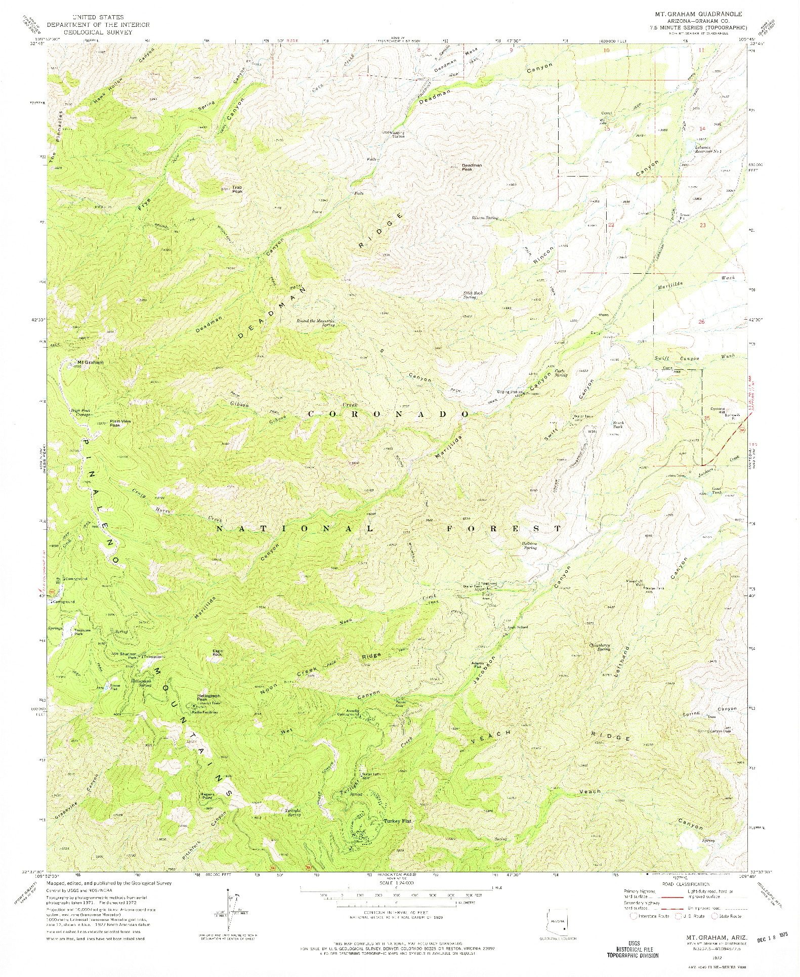 USGS 1:24000-SCALE QUADRANGLE FOR MT. GRAHAM, AZ 1972