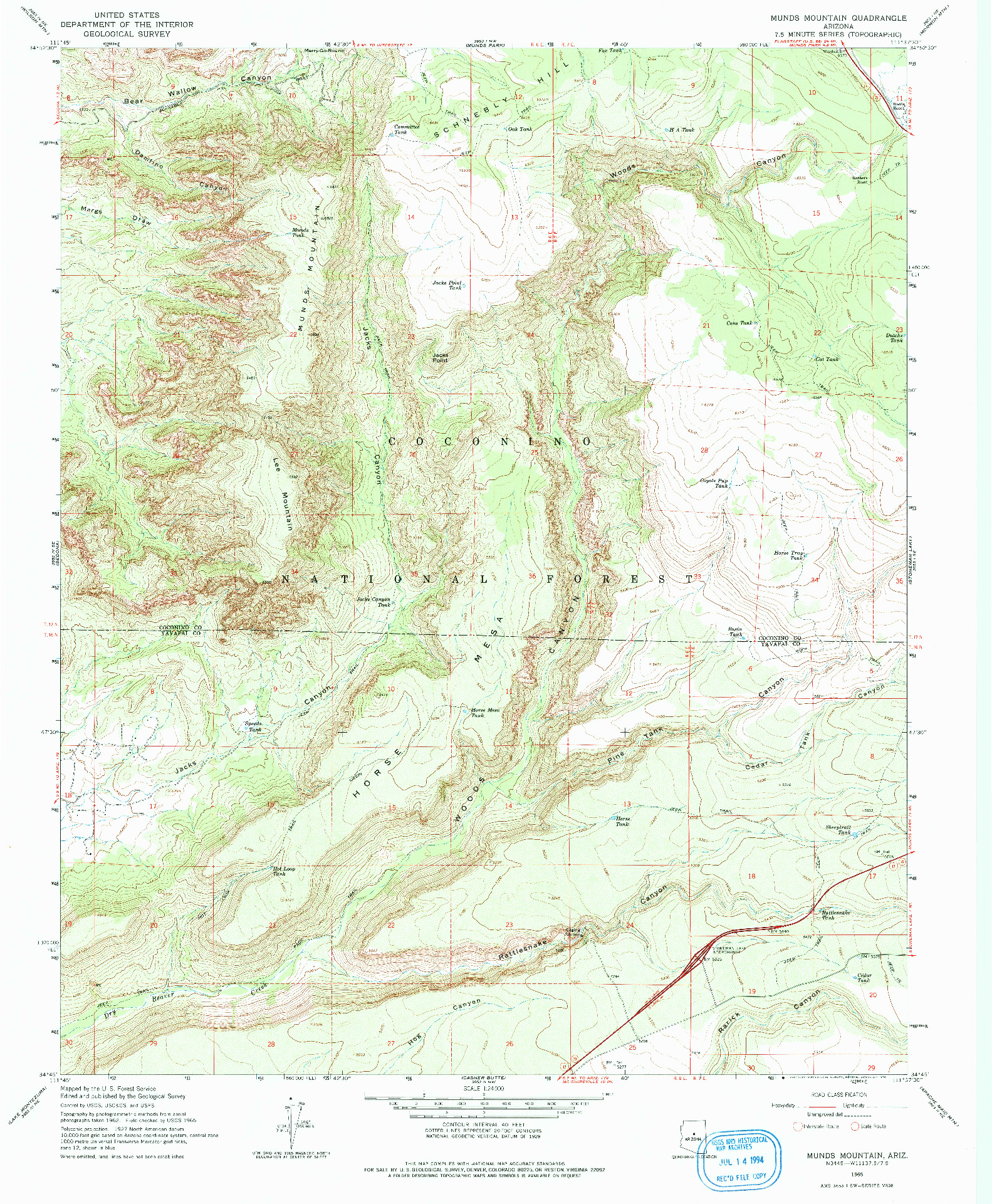 USGS 1:24000-SCALE QUADRANGLE FOR MUNDS MOUNTAIN, AZ 1965