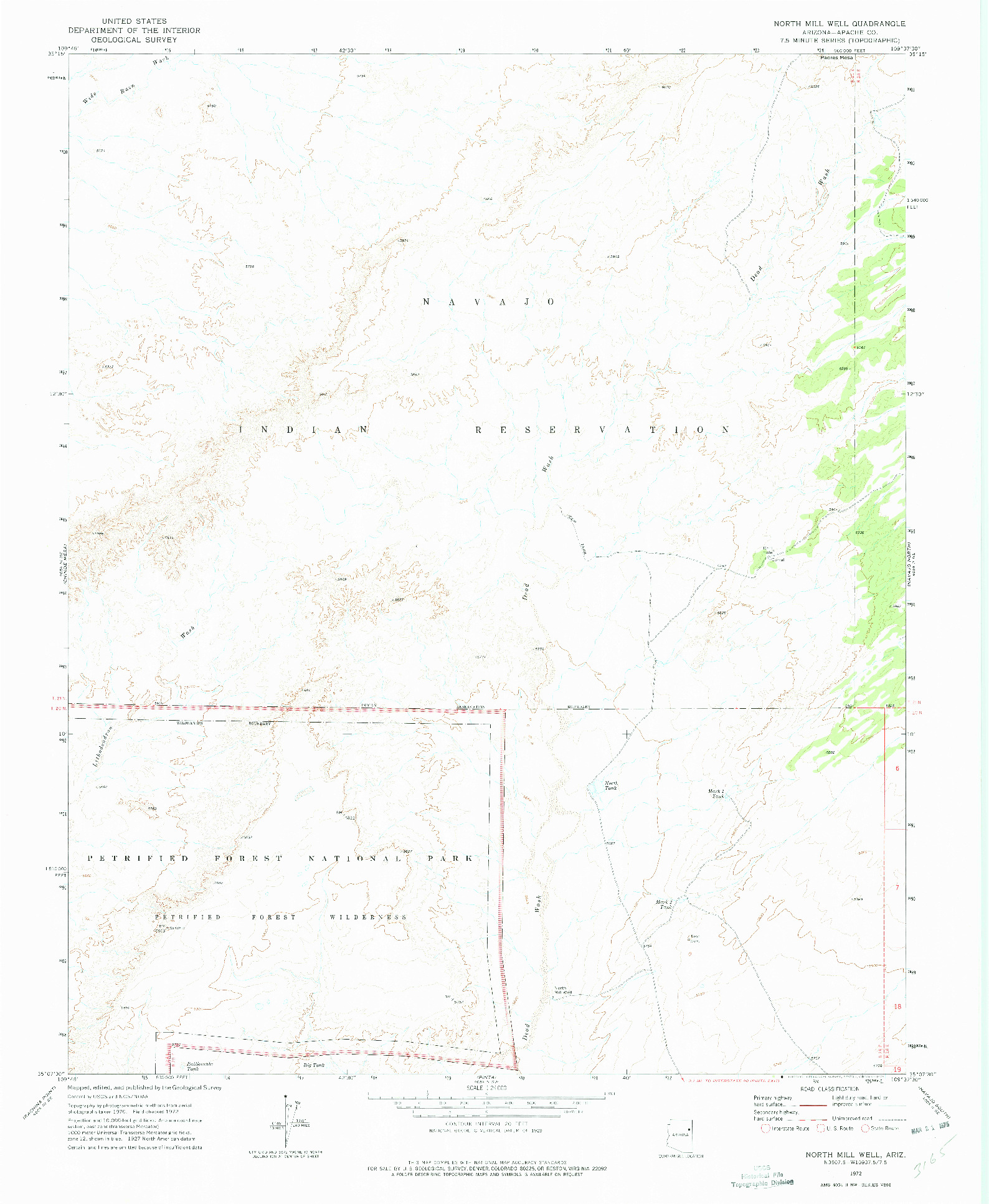 USGS 1:24000-SCALE QUADRANGLE FOR NORTH MILL WELL, AZ 1972
