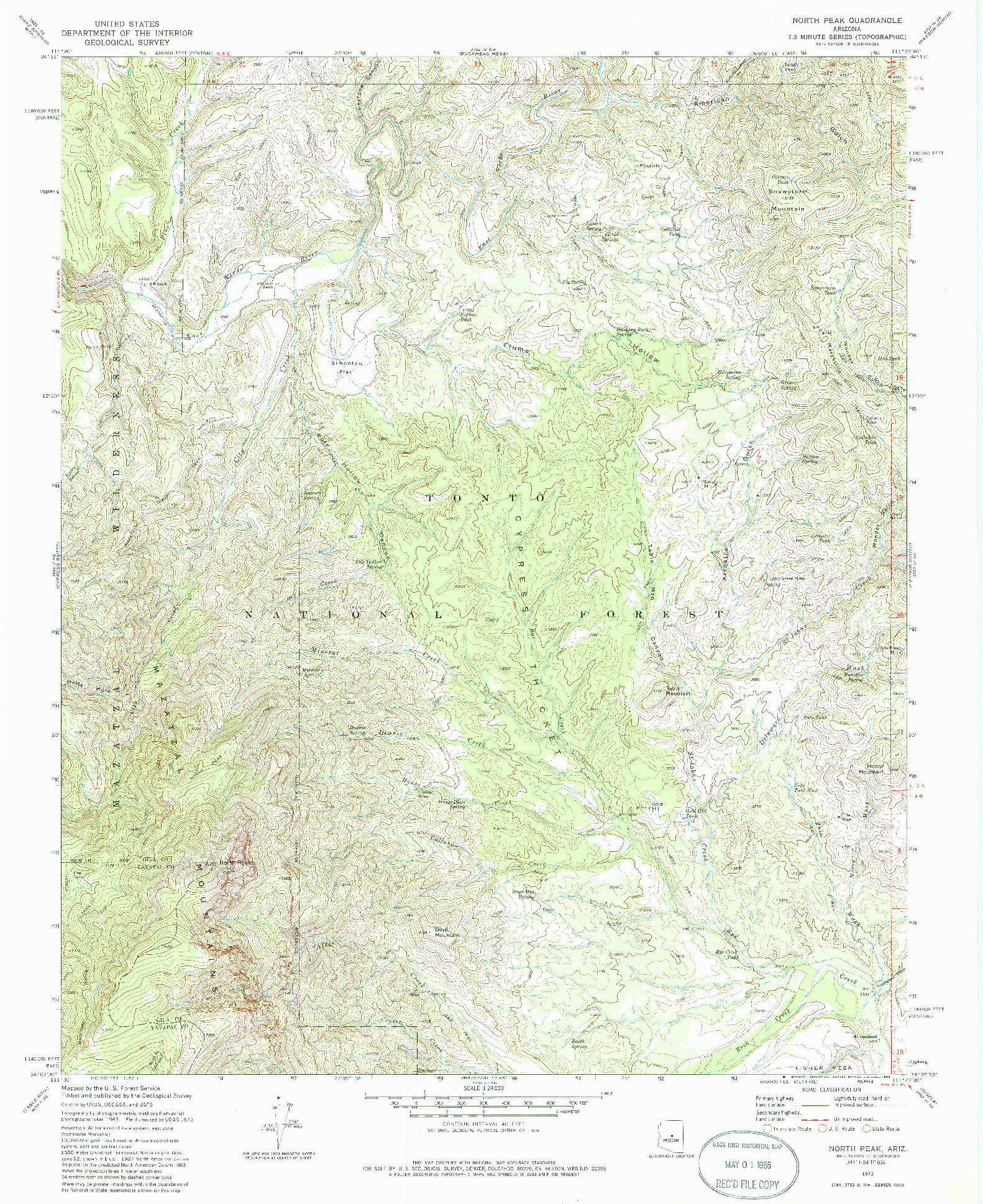 USGS 1:24000-SCALE QUADRANGLE FOR NORTH PEAK, AZ 1973