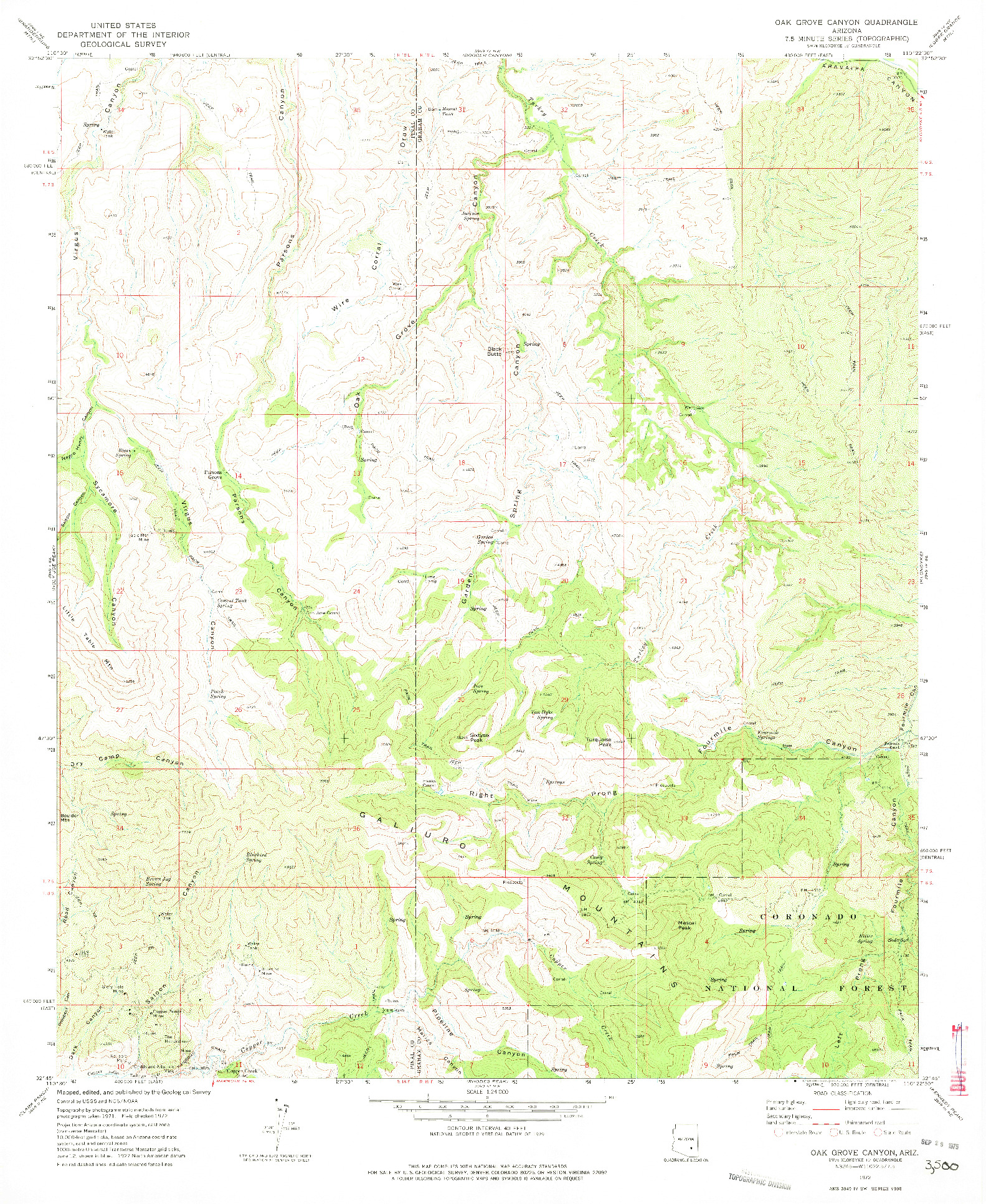 USGS 1:24000-SCALE QUADRANGLE FOR OAK GROVE CANYON, AZ 1972