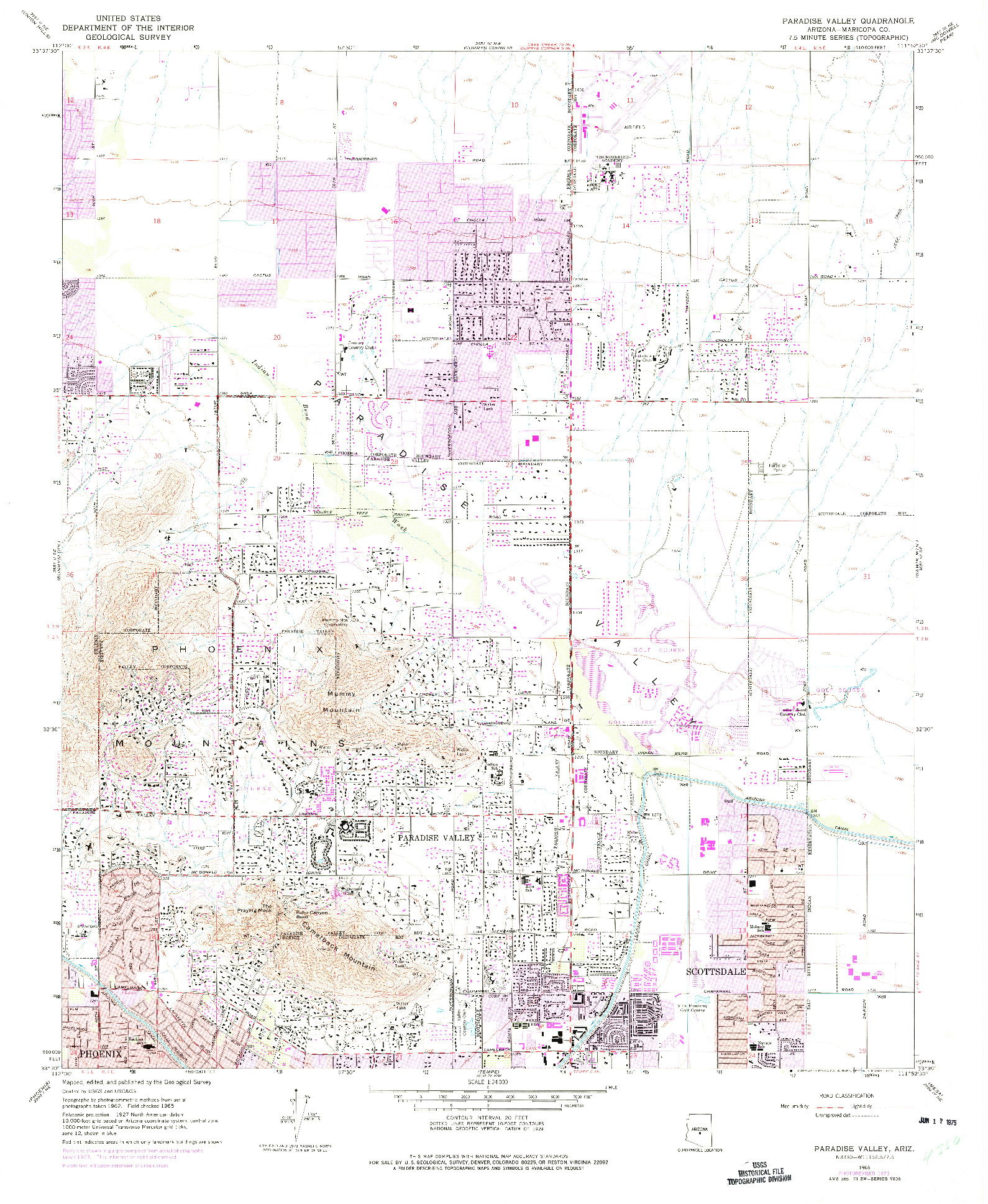 USGS 1:24000-SCALE QUADRANGLE FOR PARADISE VALLEY, AZ 1965