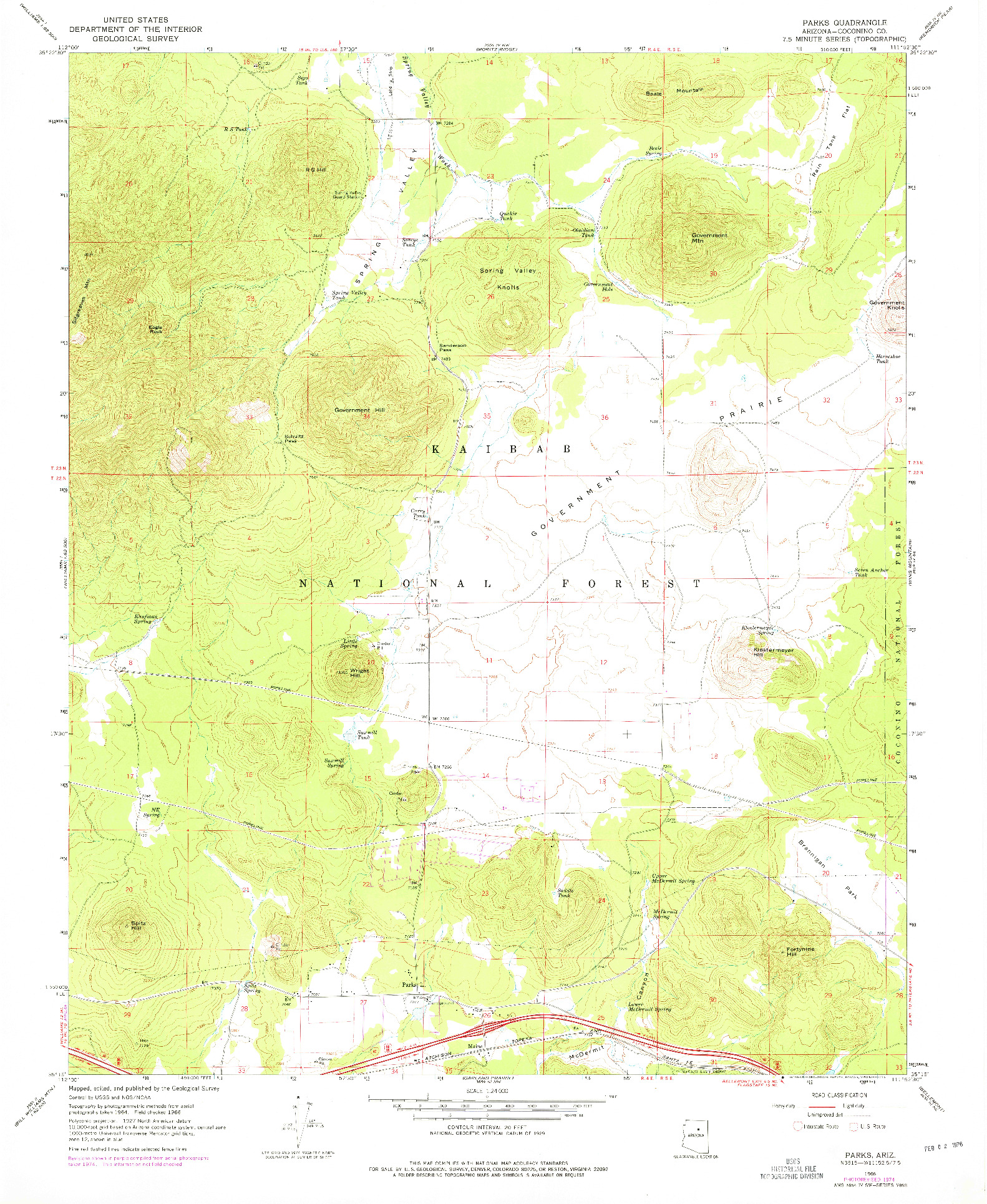 USGS 1:24000-SCALE QUADRANGLE FOR PARKS, AZ 1966