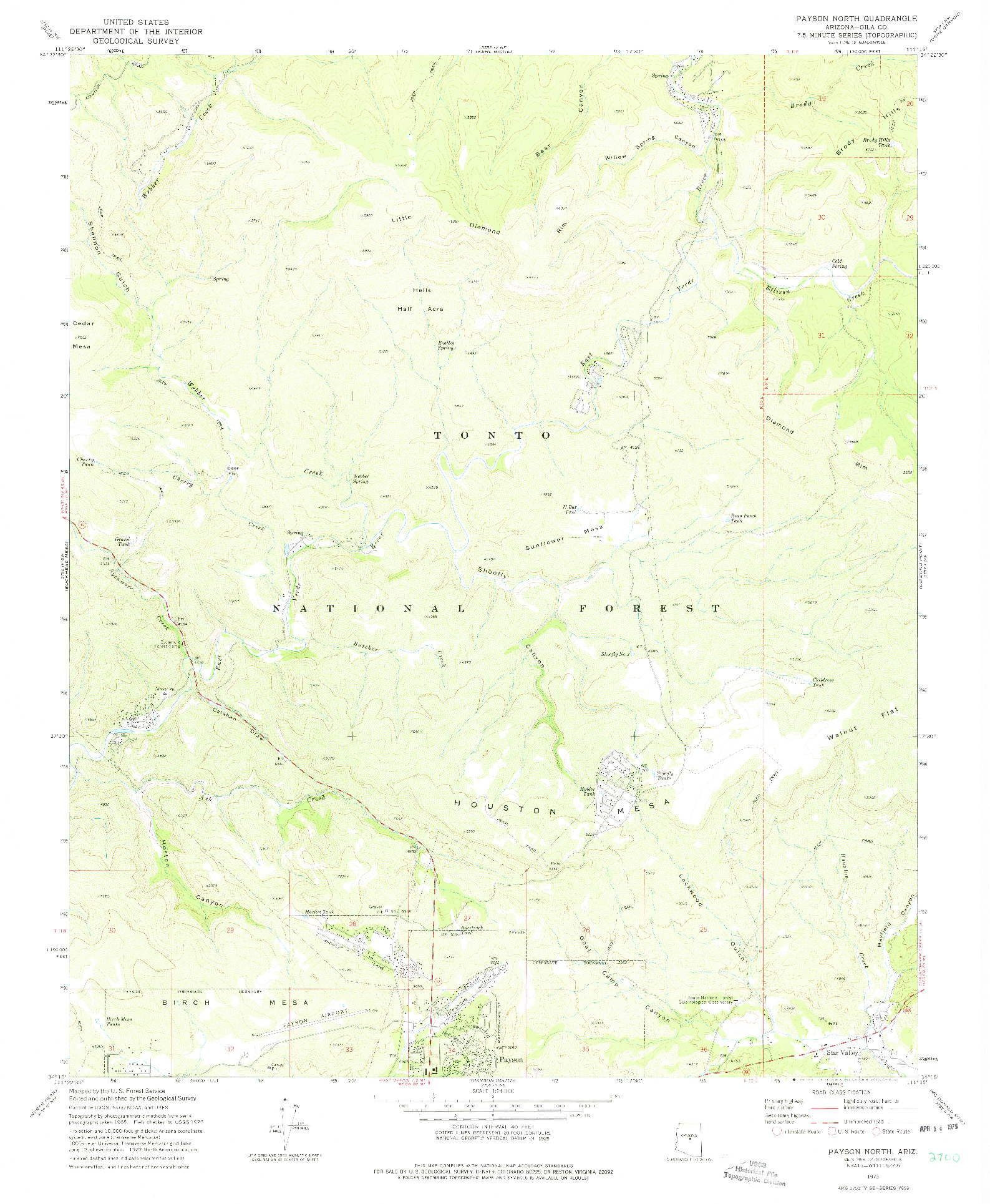 USGS 1:24000-SCALE QUADRANGLE FOR PAYSON NORTH, AZ 1973