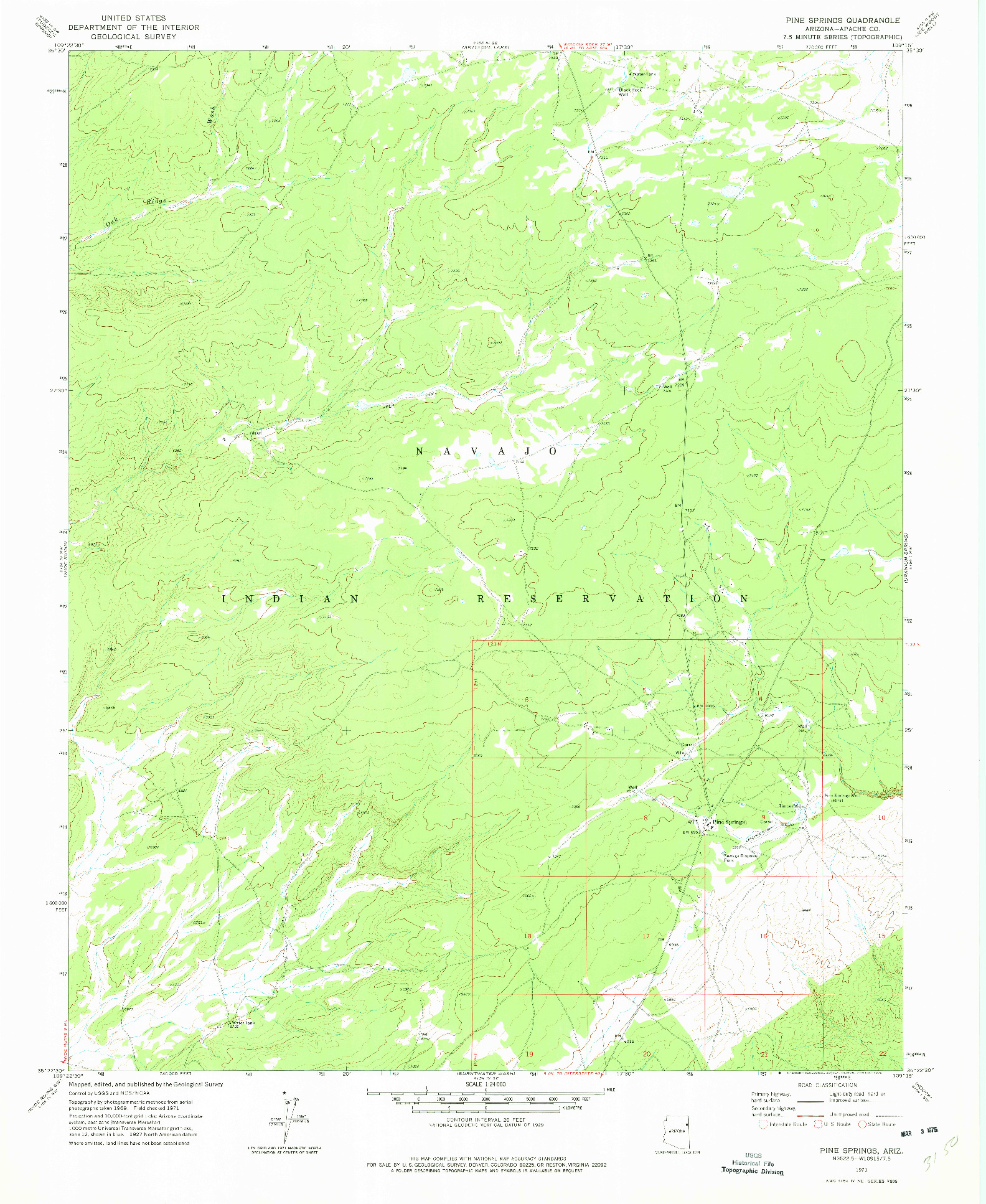 USGS 1:24000-SCALE QUADRANGLE FOR PINE SPRINGS, AZ 1971