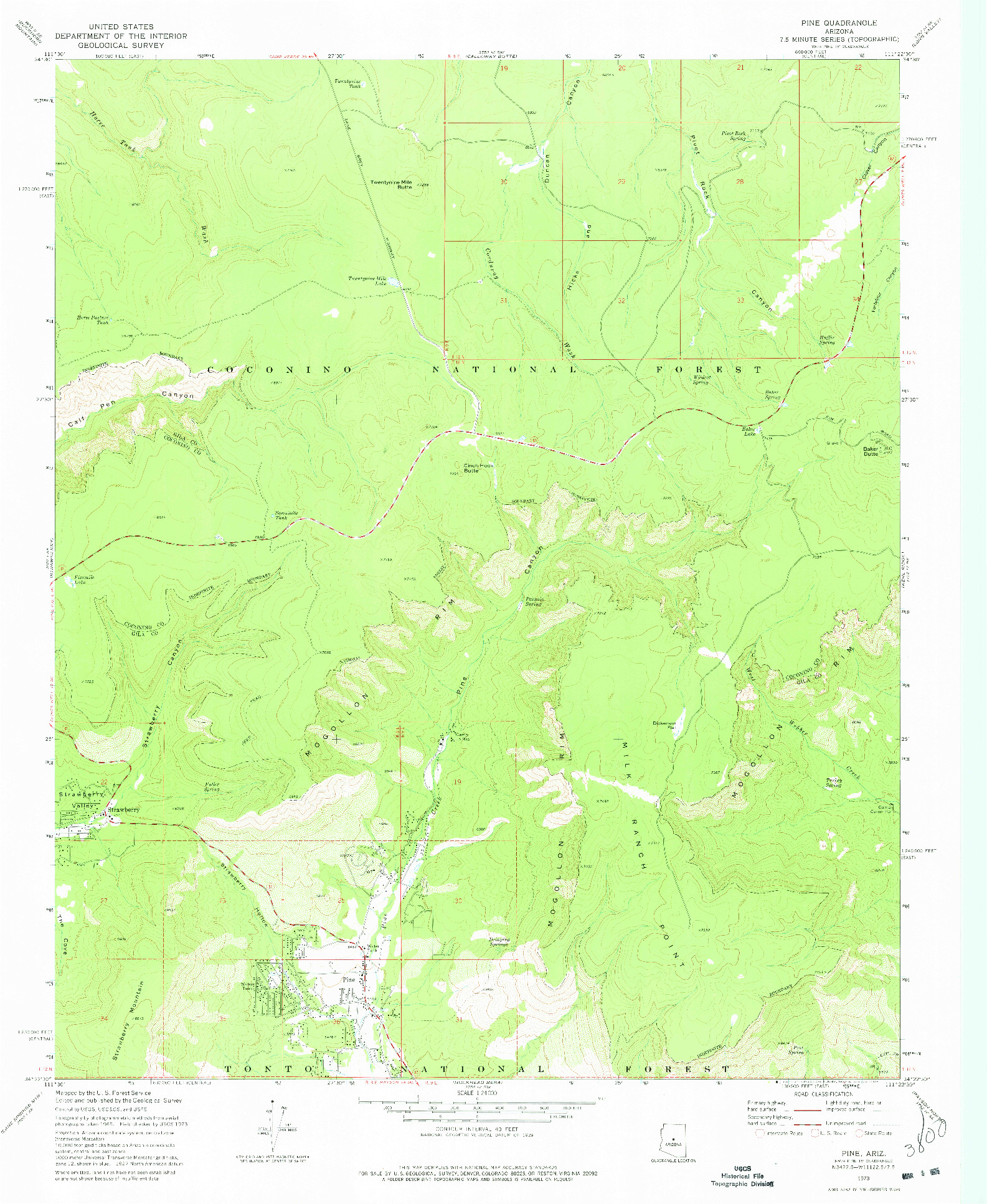 USGS 1:24000-SCALE QUADRANGLE FOR PINE, AZ 1973