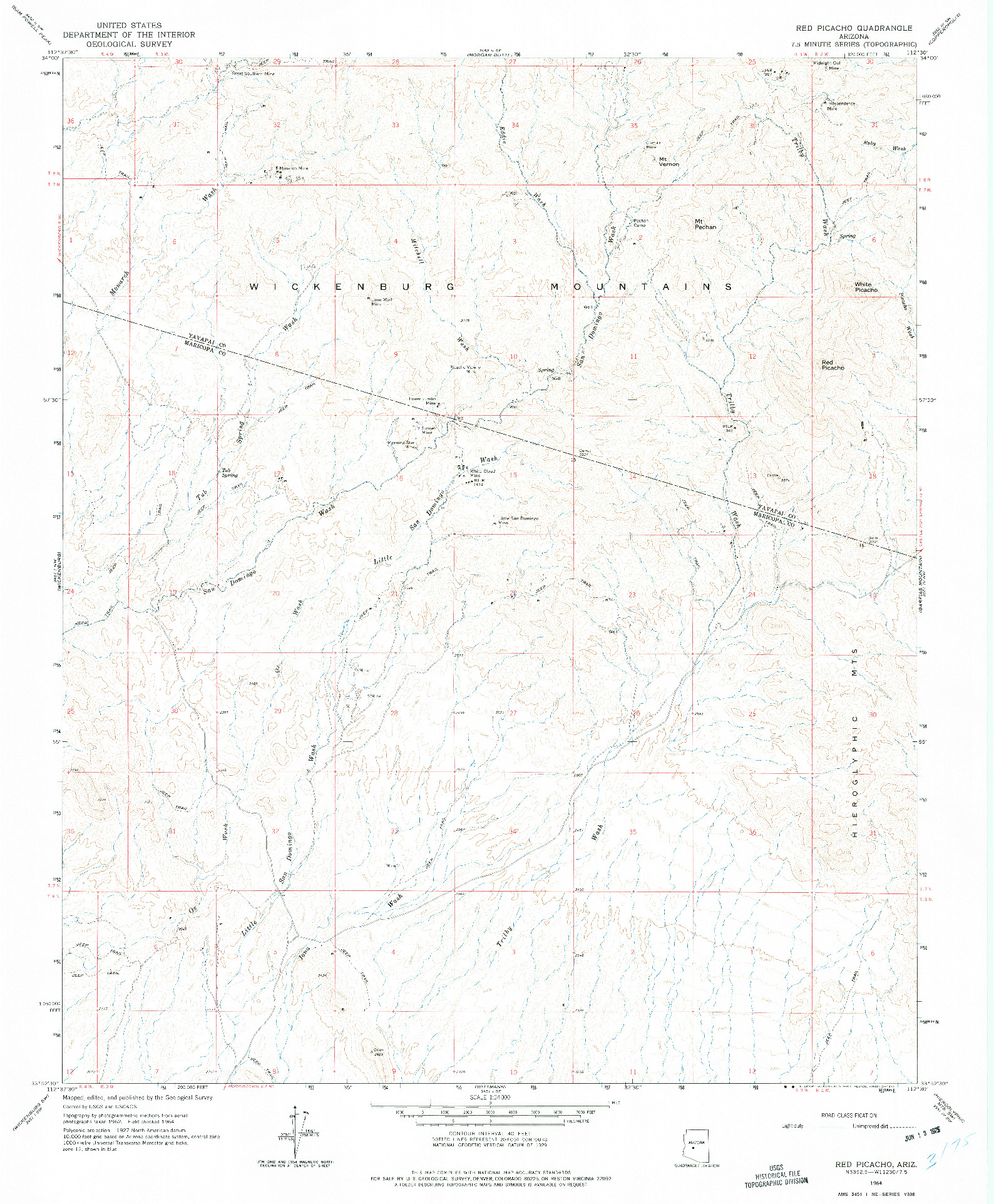 USGS 1:24000-SCALE QUADRANGLE FOR RED PICACHO, AZ 1964