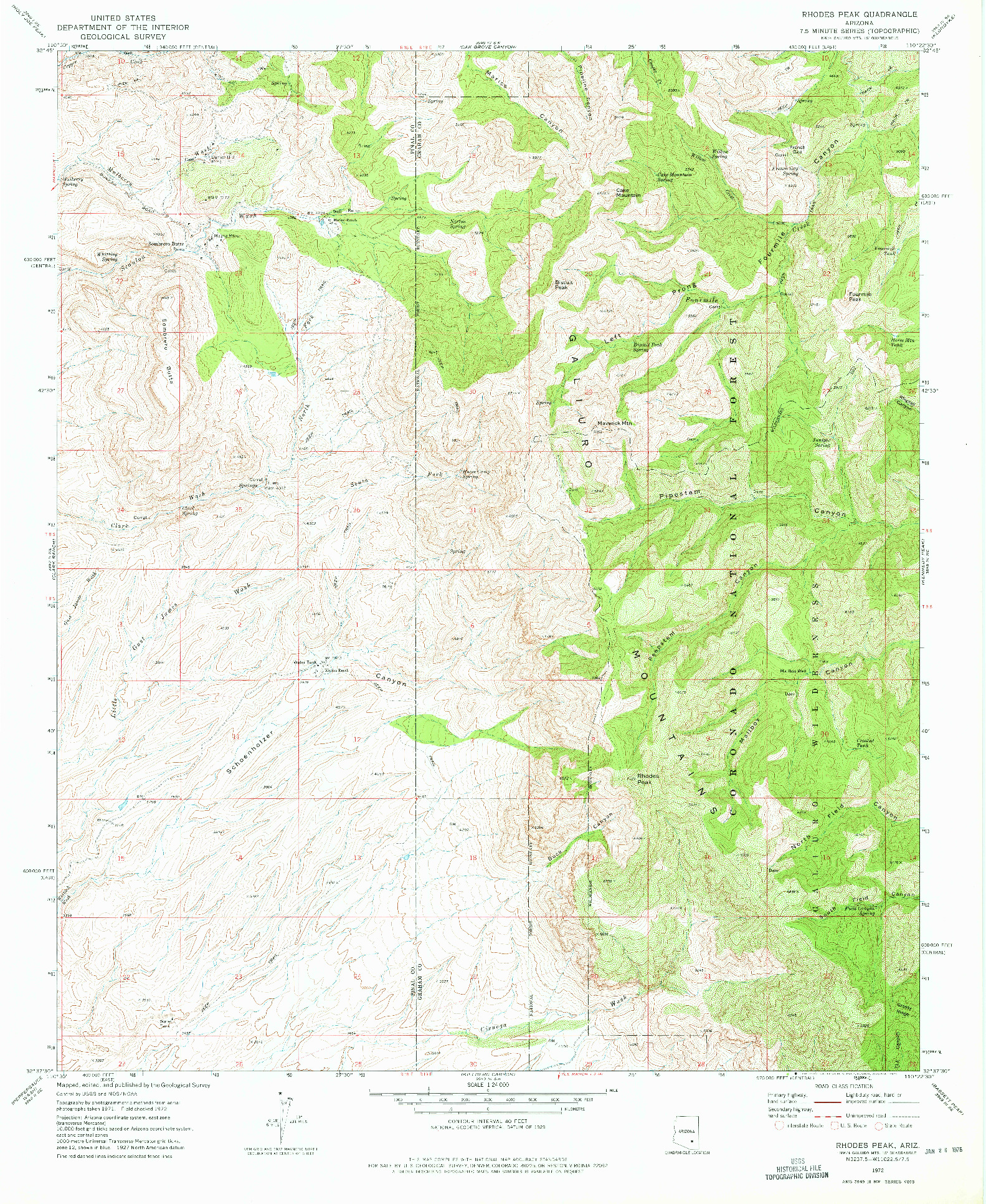 USGS 1:24000-SCALE QUADRANGLE FOR RHODES PEAK, AZ 1972