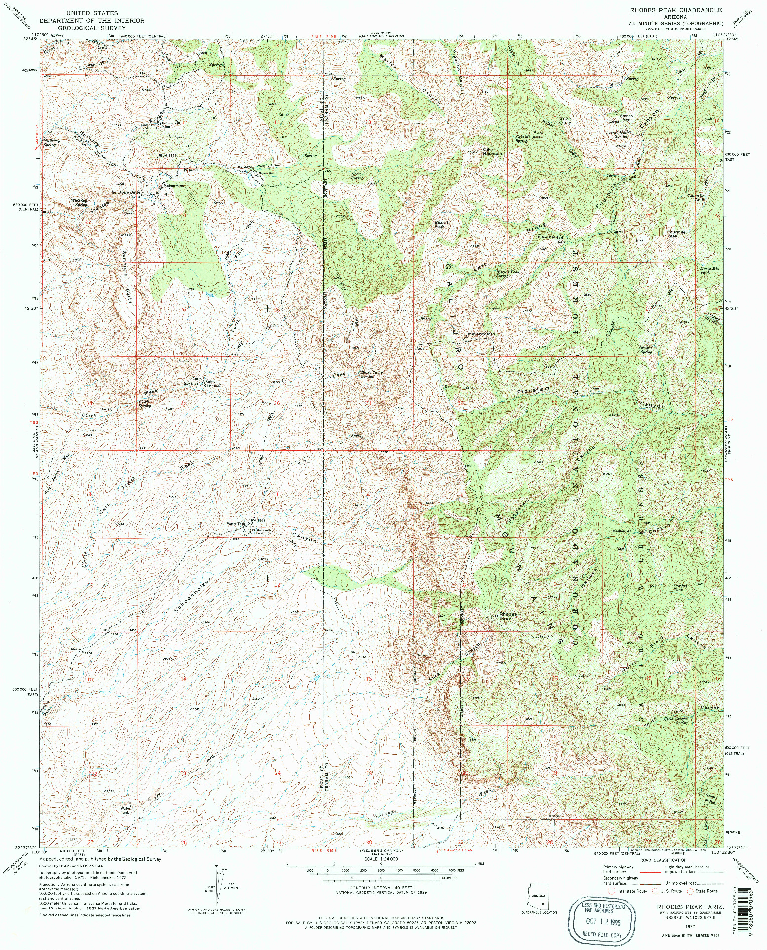 USGS 1:24000-SCALE QUADRANGLE FOR RHODES PEAK, AZ 1972