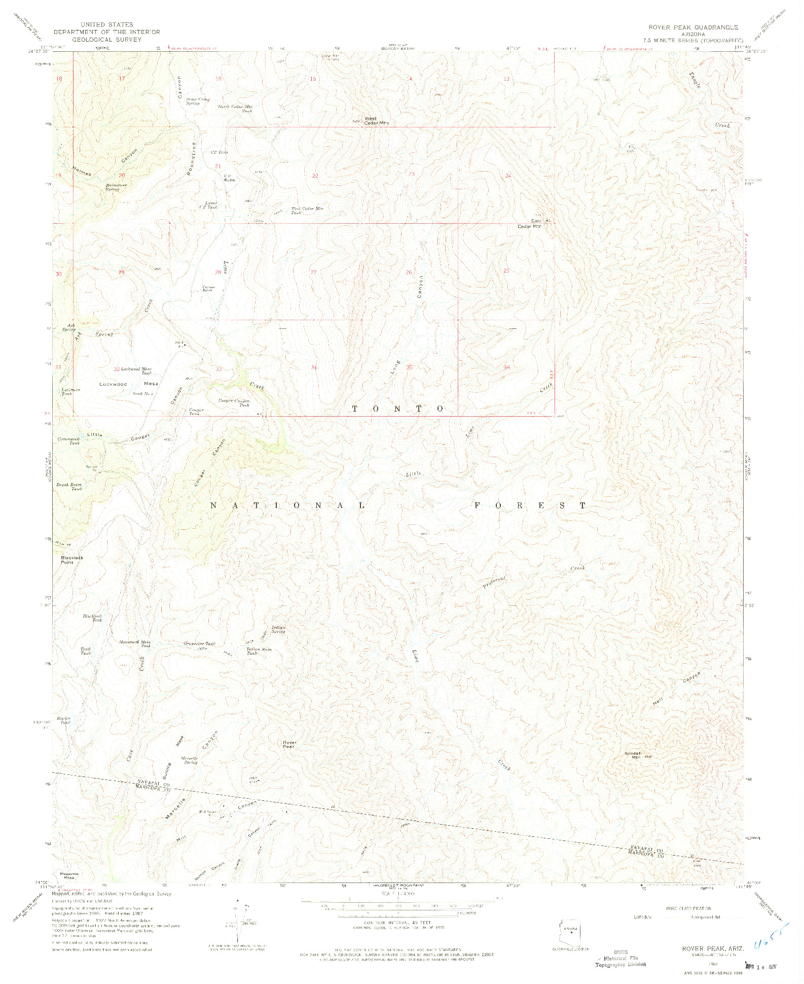 USGS 1:24000-SCALE QUADRANGLE FOR ROVER PEAK, AZ 1967