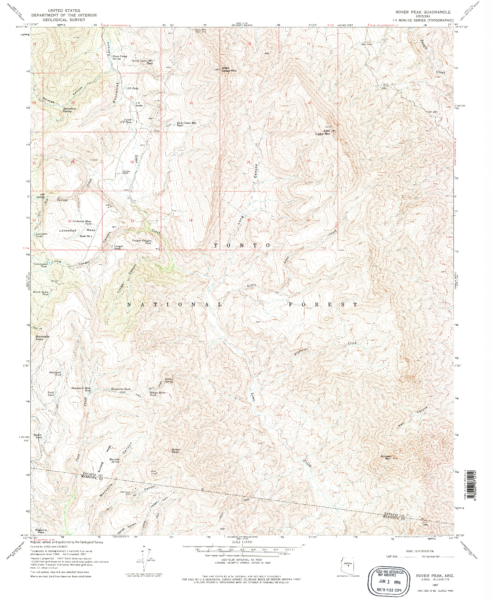 USGS 1:24000-SCALE QUADRANGLE FOR ROVER PEAK, AZ 1967