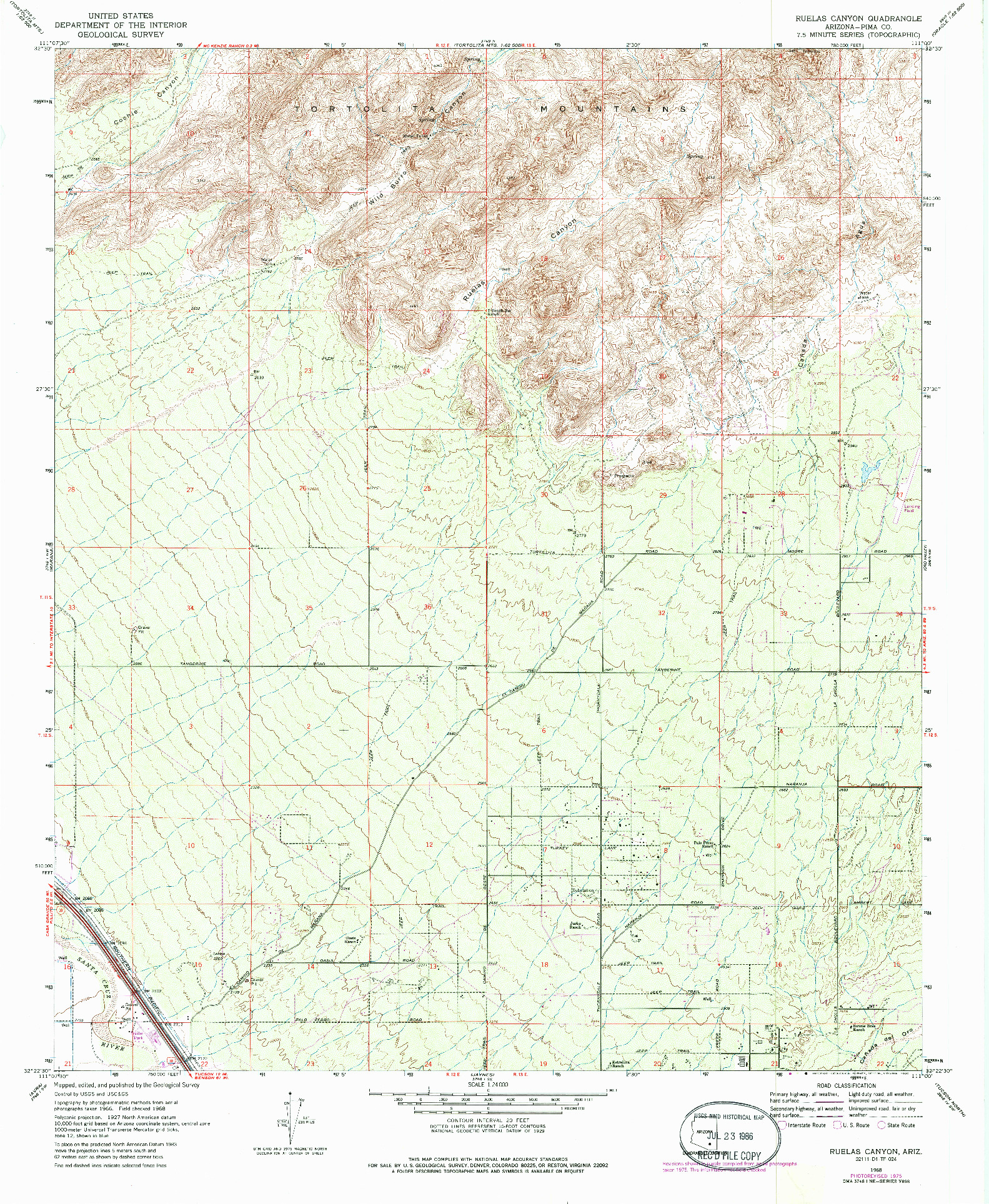 USGS 1:24000-SCALE QUADRANGLE FOR RUELAS CANYON, AZ 1968