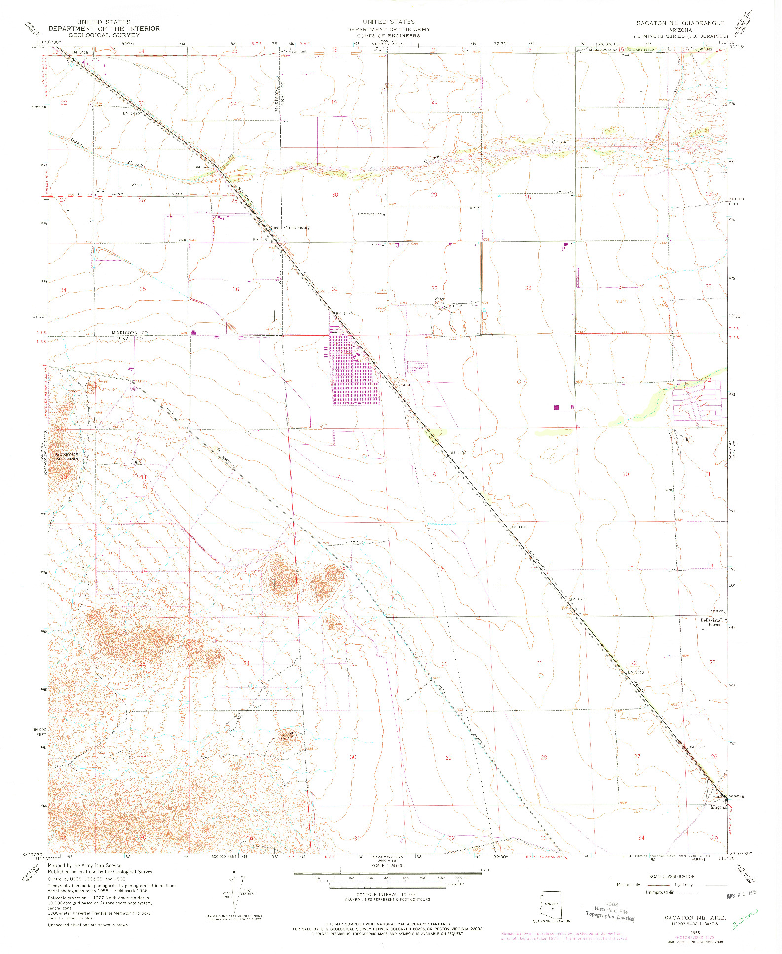 USGS 1:24000-SCALE QUADRANGLE FOR SACATON NE, AZ 1956