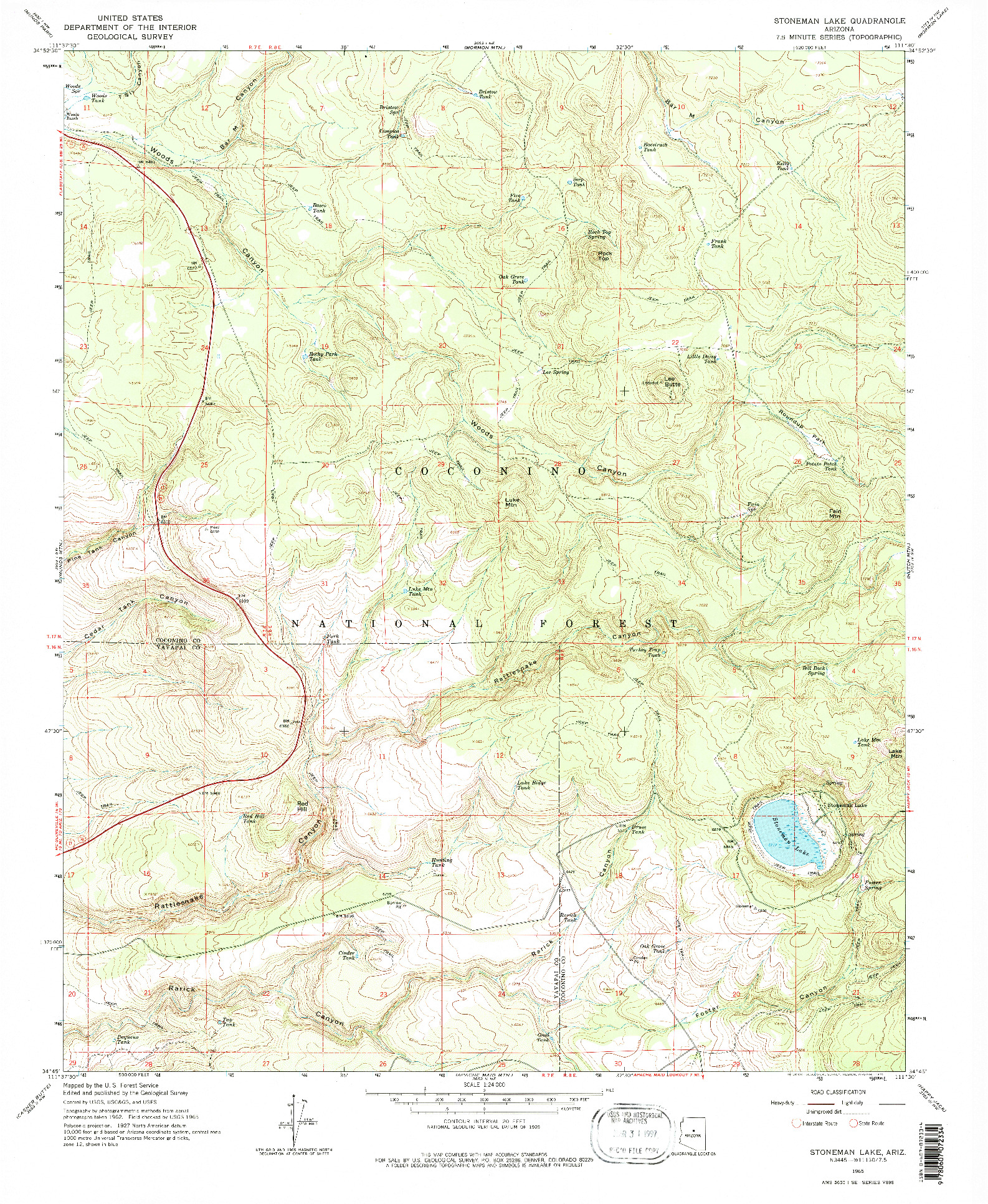 USGS 1:24000-SCALE QUADRANGLE FOR STONEMAN LAKE, AZ 1965
