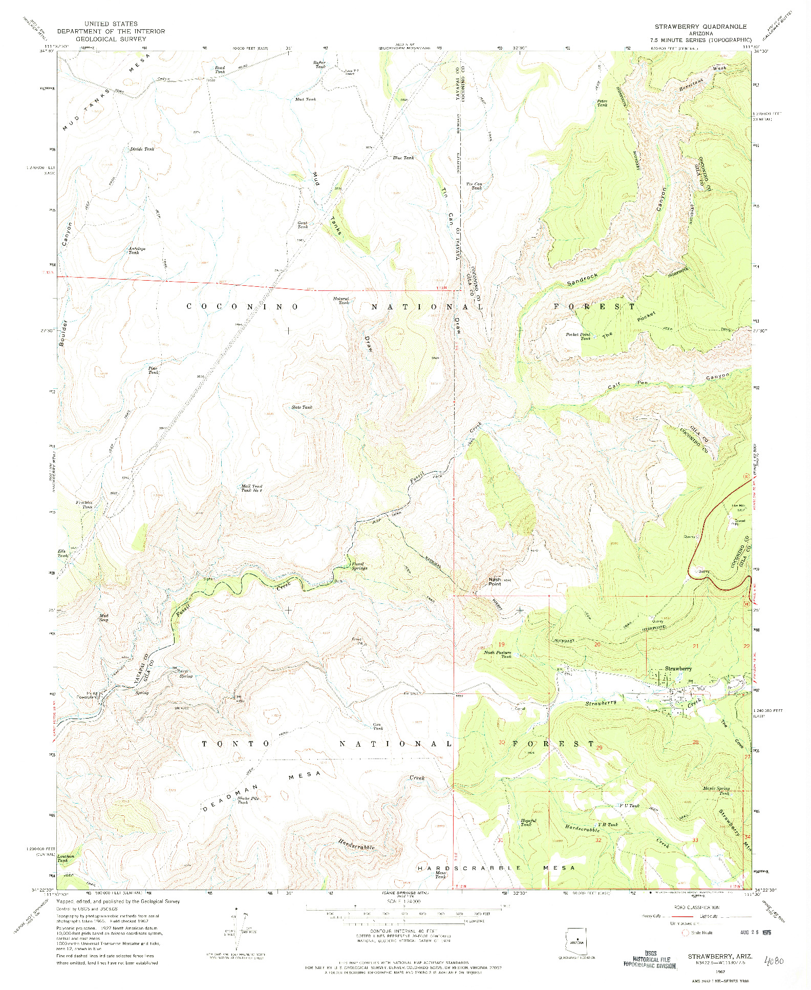 USGS 1:24000-SCALE QUADRANGLE FOR STRAWBERRY, AZ 1967