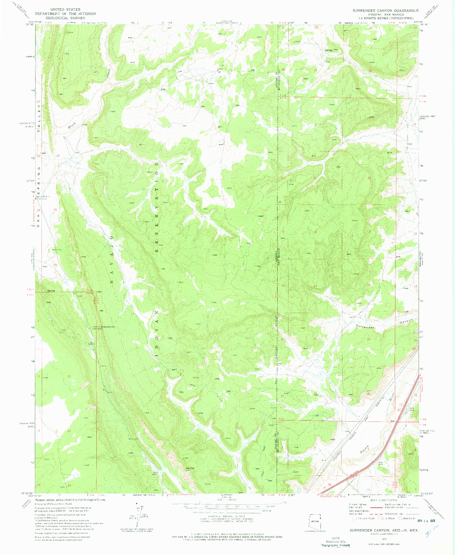USGS 1:24000-SCALE QUADRANGLE FOR SURRENDER CANYON, AZ 1971