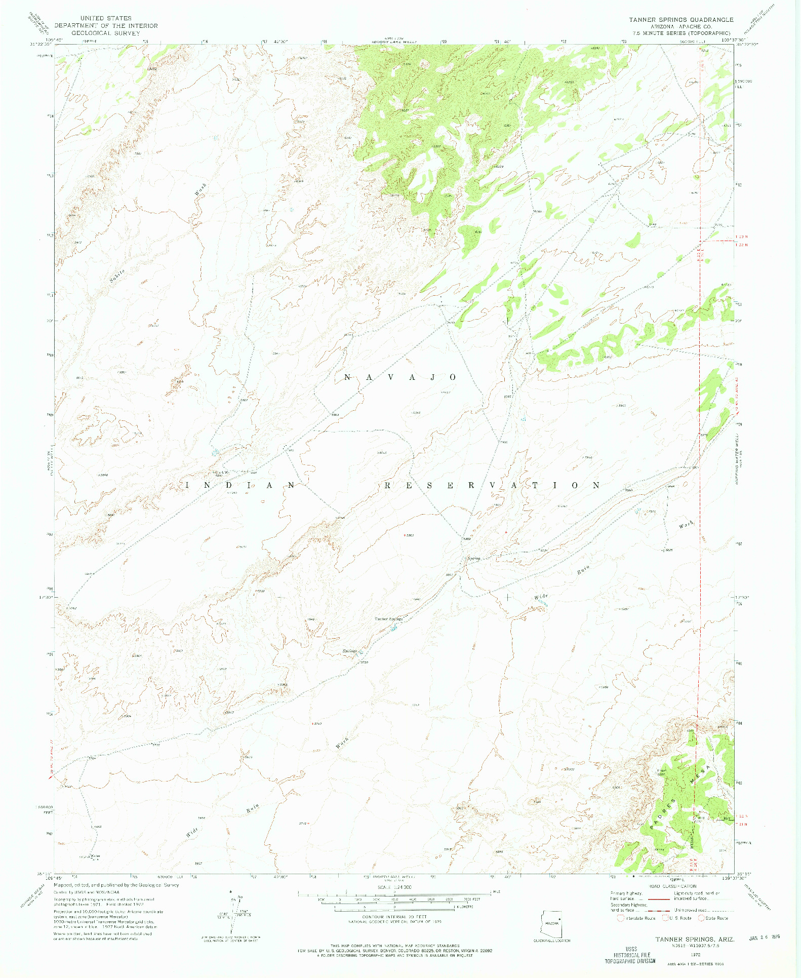 USGS 1:24000-SCALE QUADRANGLE FOR TANNER SPRINGS, AZ 1972