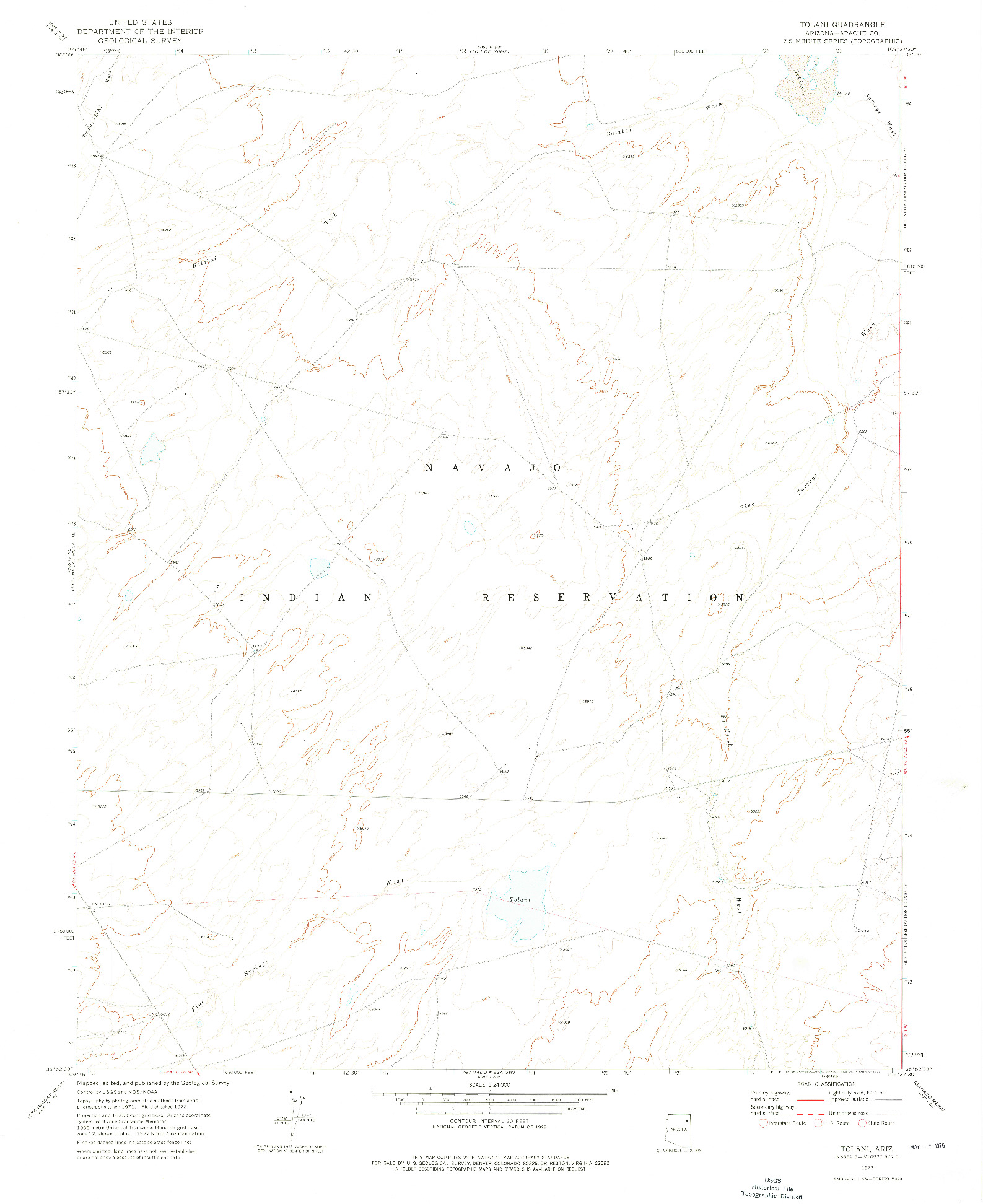 USGS 1:24000-SCALE QUADRANGLE FOR TOLANI, AZ 1972