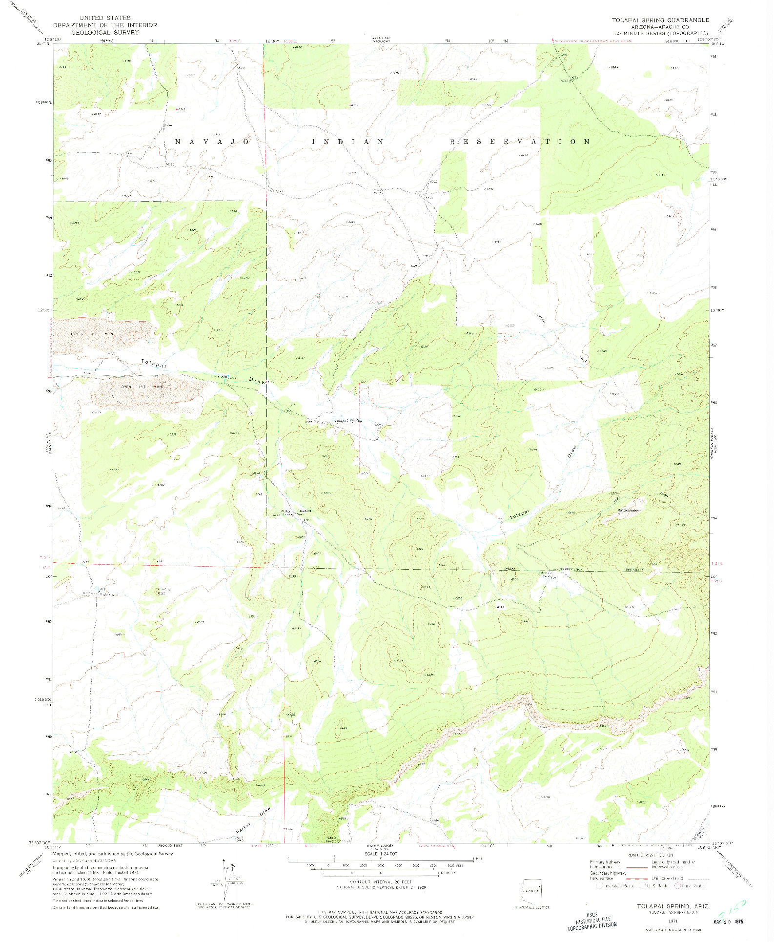 USGS 1:24000-SCALE QUADRANGLE FOR TOLAPAI SPRING, AZ 1971