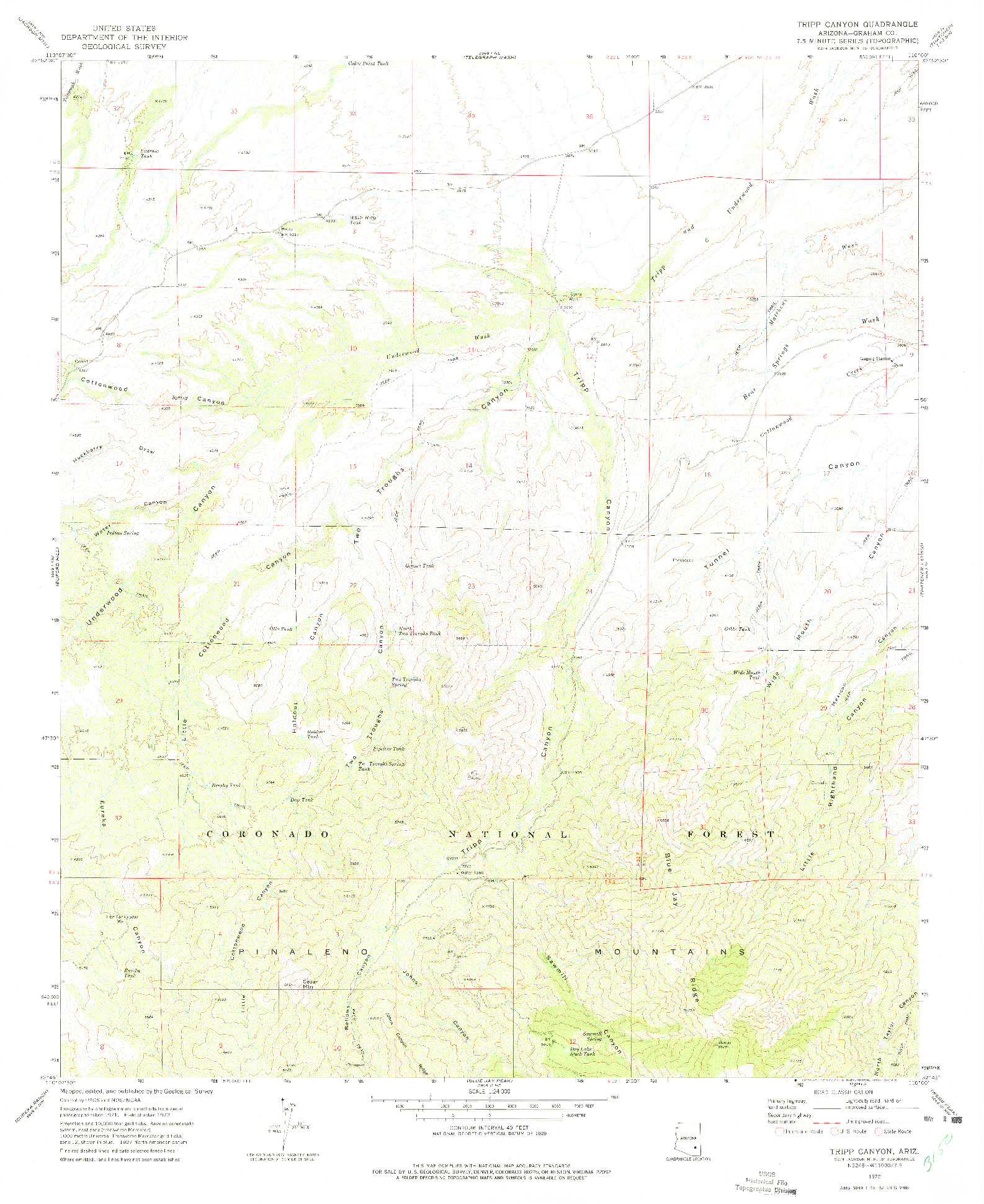 USGS 1:24000-SCALE QUADRANGLE FOR TRIPP CANYON, AZ 1972